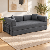Sofá Cama Comprimido en Chenille Gris Oscuro 200 cm en ambiente de sala con luz natural