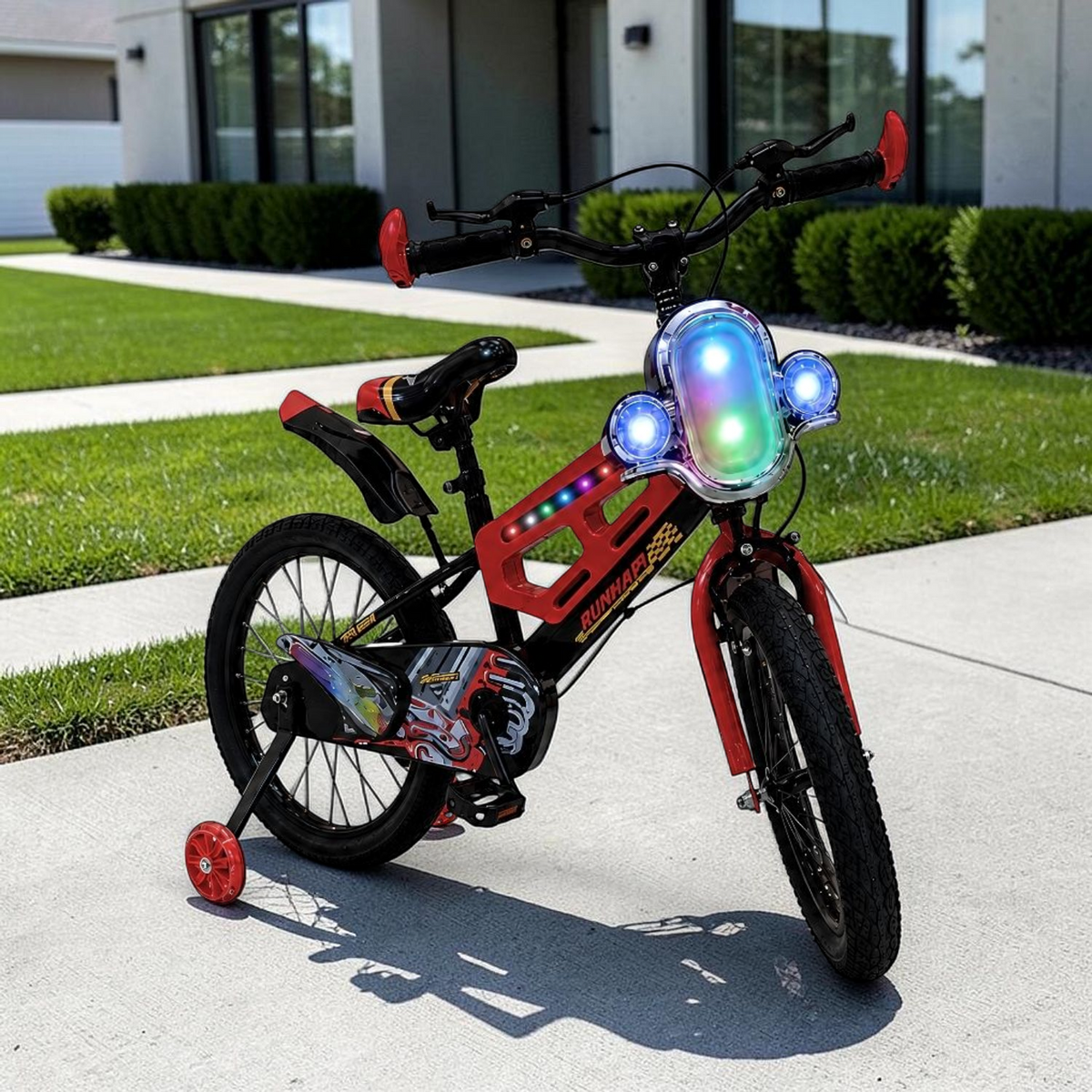 Bicicleta Infantil Tipo Moto con Luces LED 12" a 20" Rojo en ambiente
