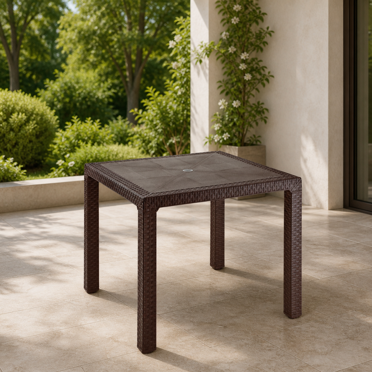 Mesa Eterna Wengue en ambiente exterior