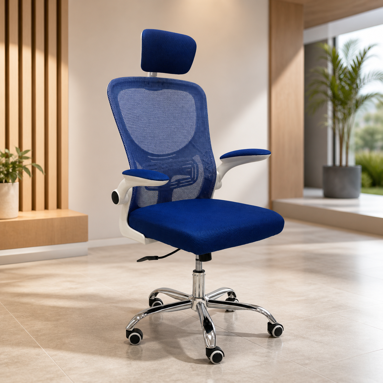 Silla de Oficina Ergonómica con Cabecera /Base Metal en ambiente exterior