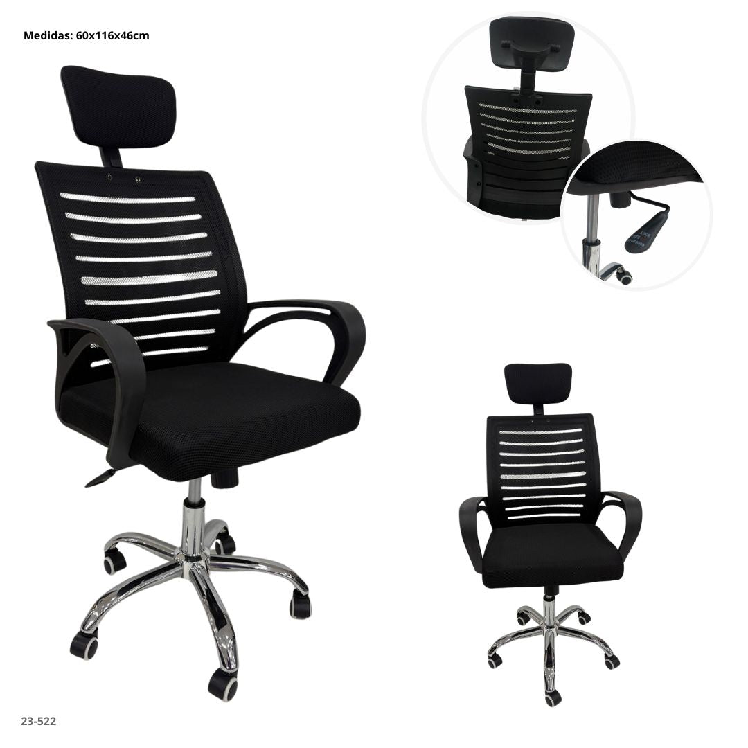 SILLA DE OFICINA NEGRA/BASE CROMO - oficina, negra