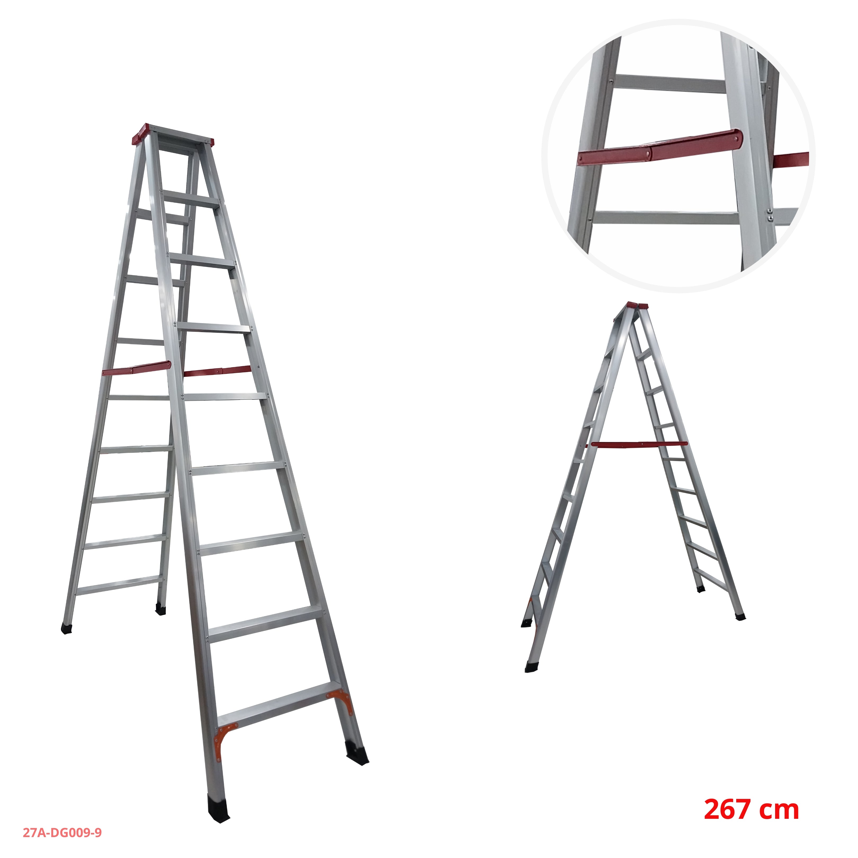 Escalera de aluminio reforzada 9 peldaños 27A-DG009-9