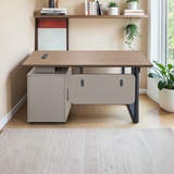 Escritorio de Oficina Khaki y Gris 140x75x60 cm con Pedestal en ambiente