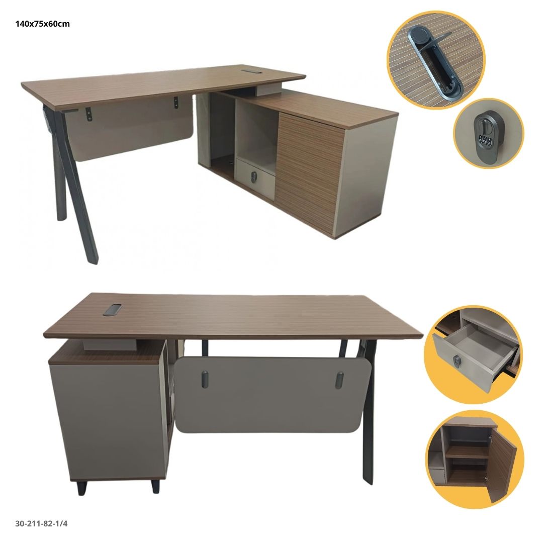 Escritorio en L de Oficina Khaki y Gris 140x75x60 cm con Credenza - Ref. 30-211-82-1/4