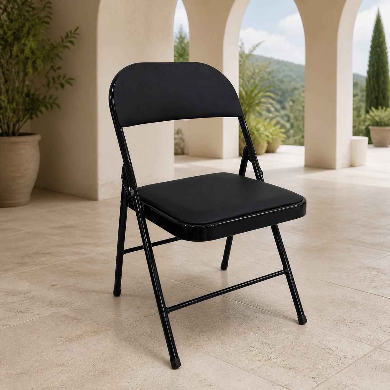Silla Plegable de Negra en ambiente exterior