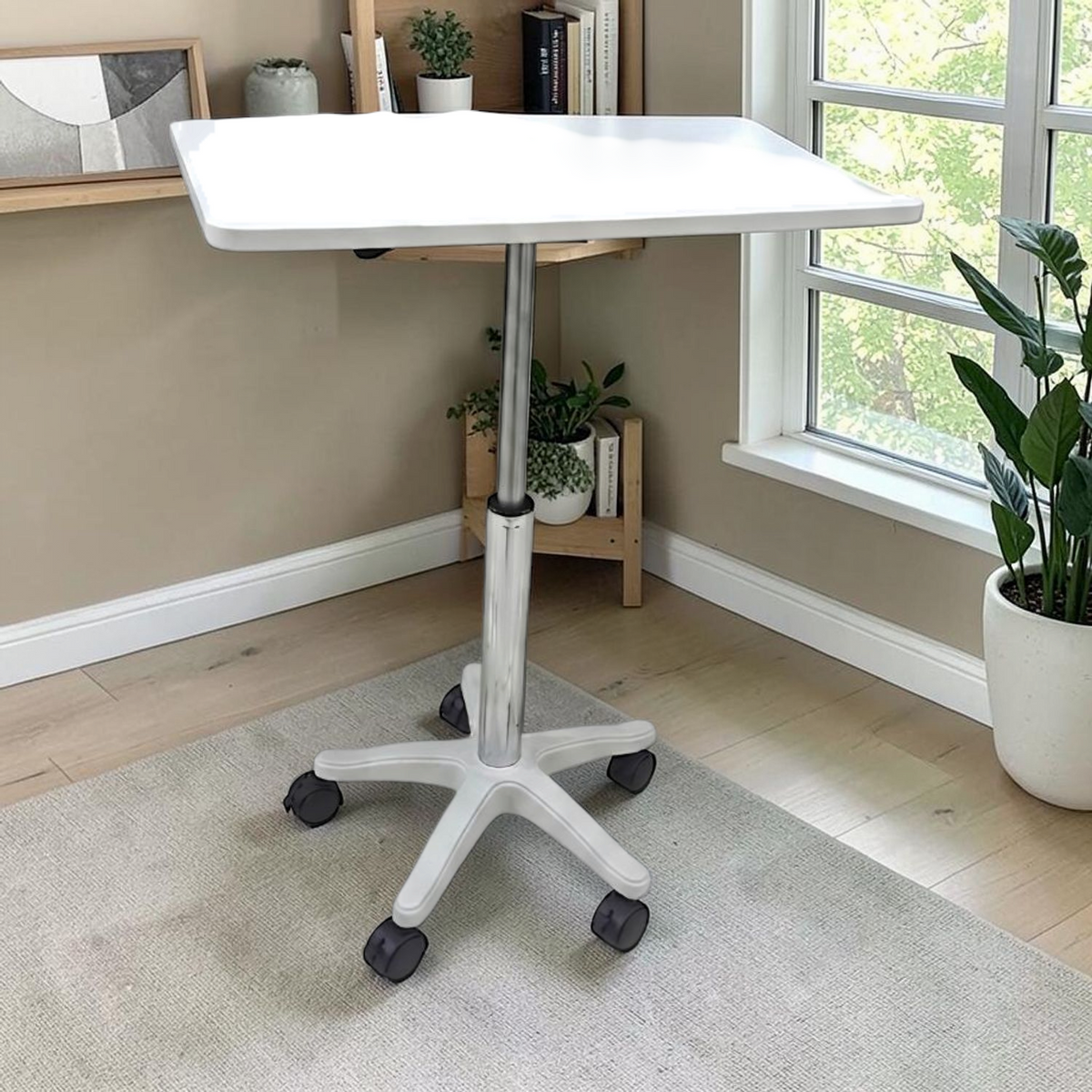 Mesita Auxiliar Ajustable Blanca C/Ruedas 40*60 (65-85Cm) Blanco en ambiente