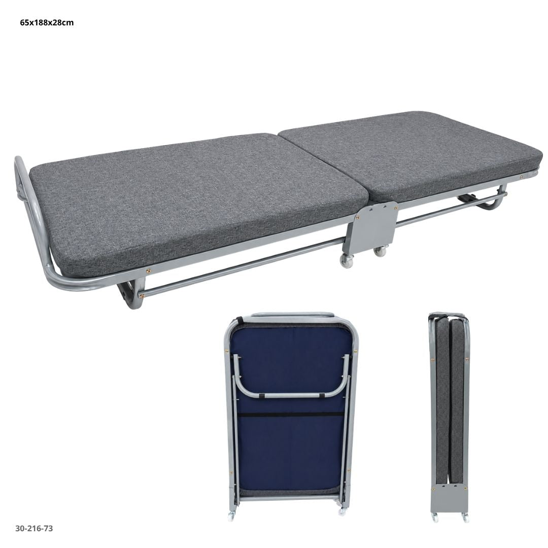 CAMA PLEGABLE GRIS C/RUEDAS Y C/COLCHON 188*65*28CM