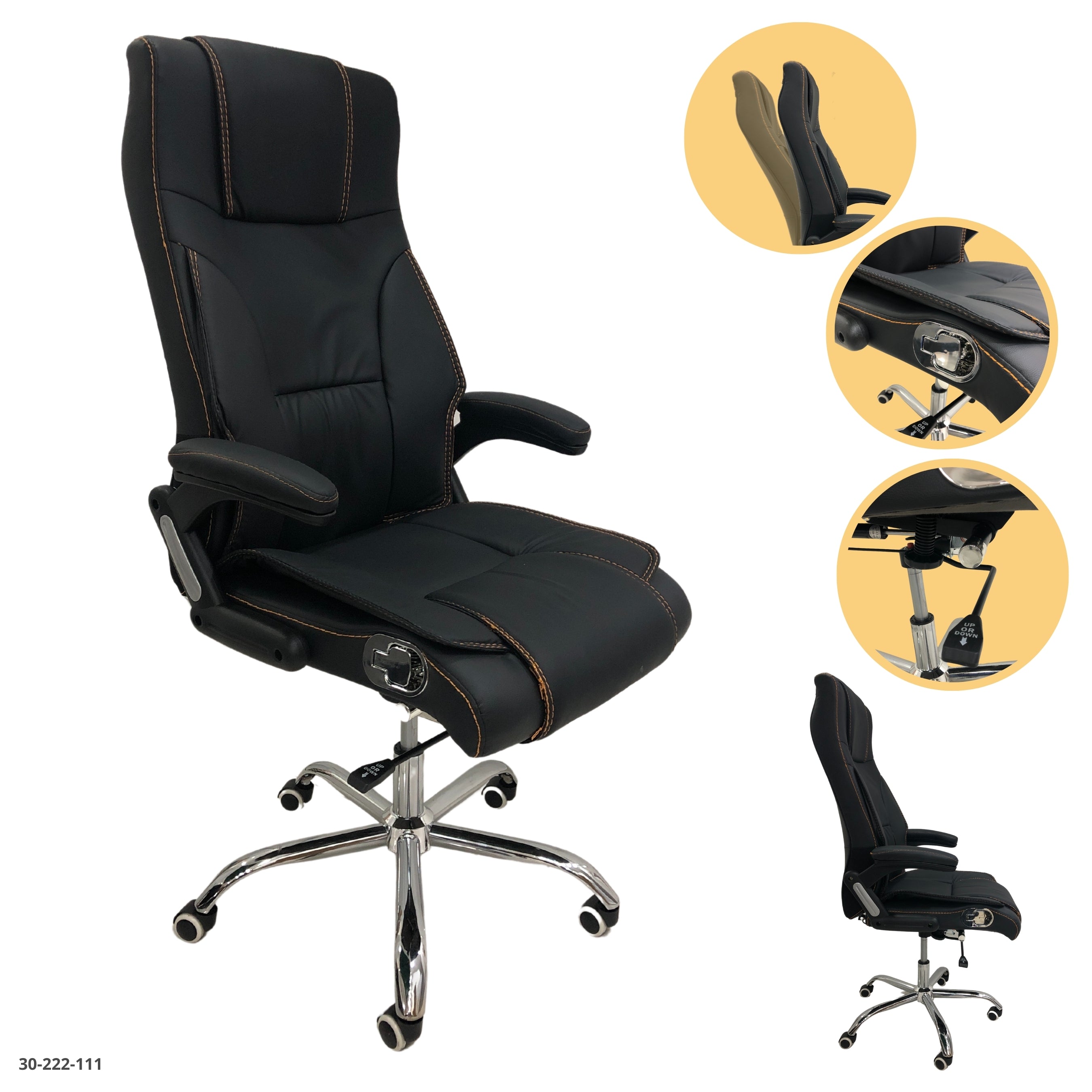 SILLA DE OFICINA NEGRO /COSTURA NARANJA