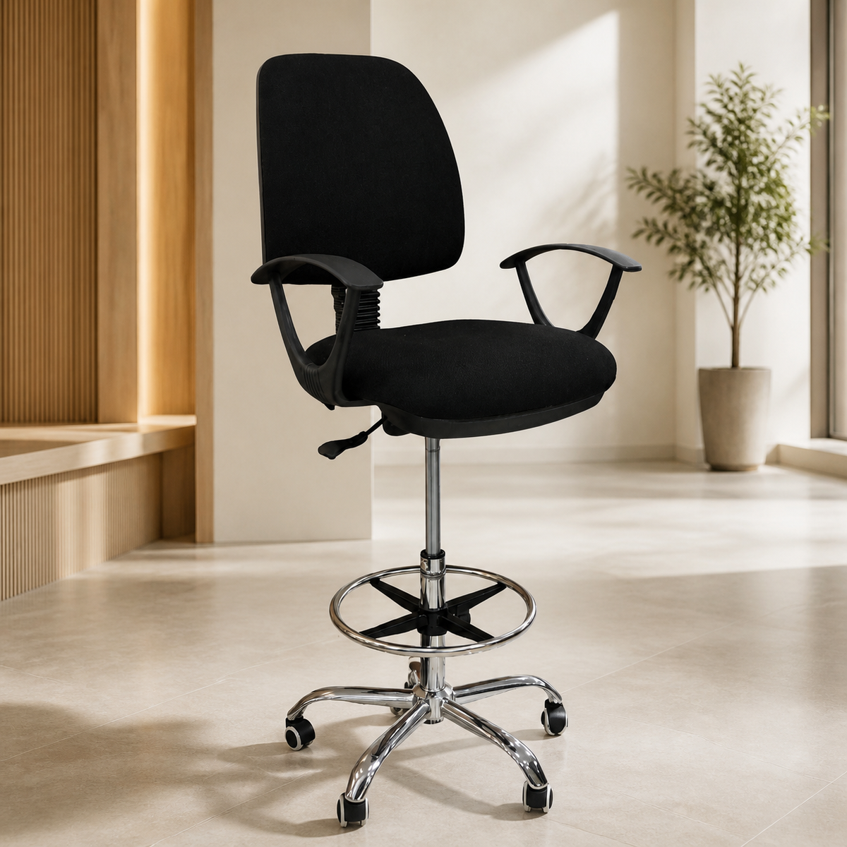 Silla de Oficina Alta Negra Tela en ambiente exterior