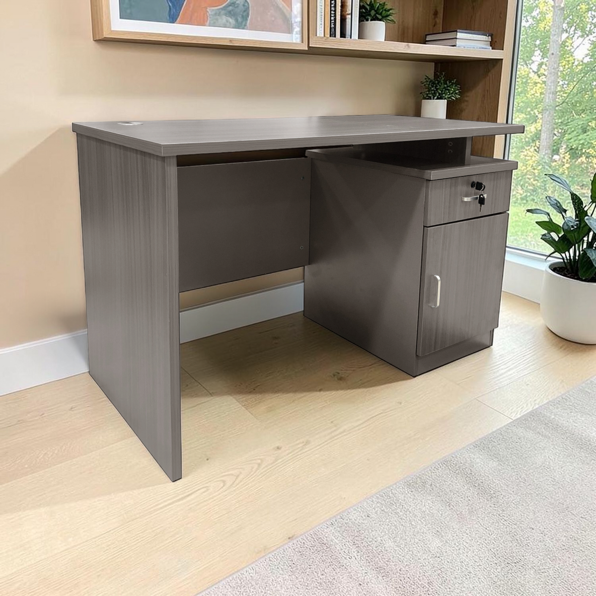 Escritorio de Oficina con Gabinete 1 Gaveta 120x60x75 cm Gris Claro en ambiente