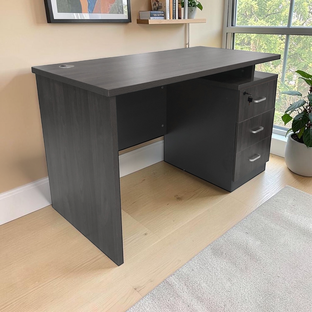 Escritorio de Oficina con Gabinete 3 Gavetas 120x60x75 cm Gris Oscuro en ambiente
