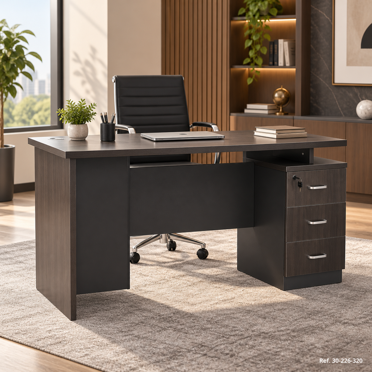 Escritorio chocolate con gabinete en ambiente - Ref. 30-226-320