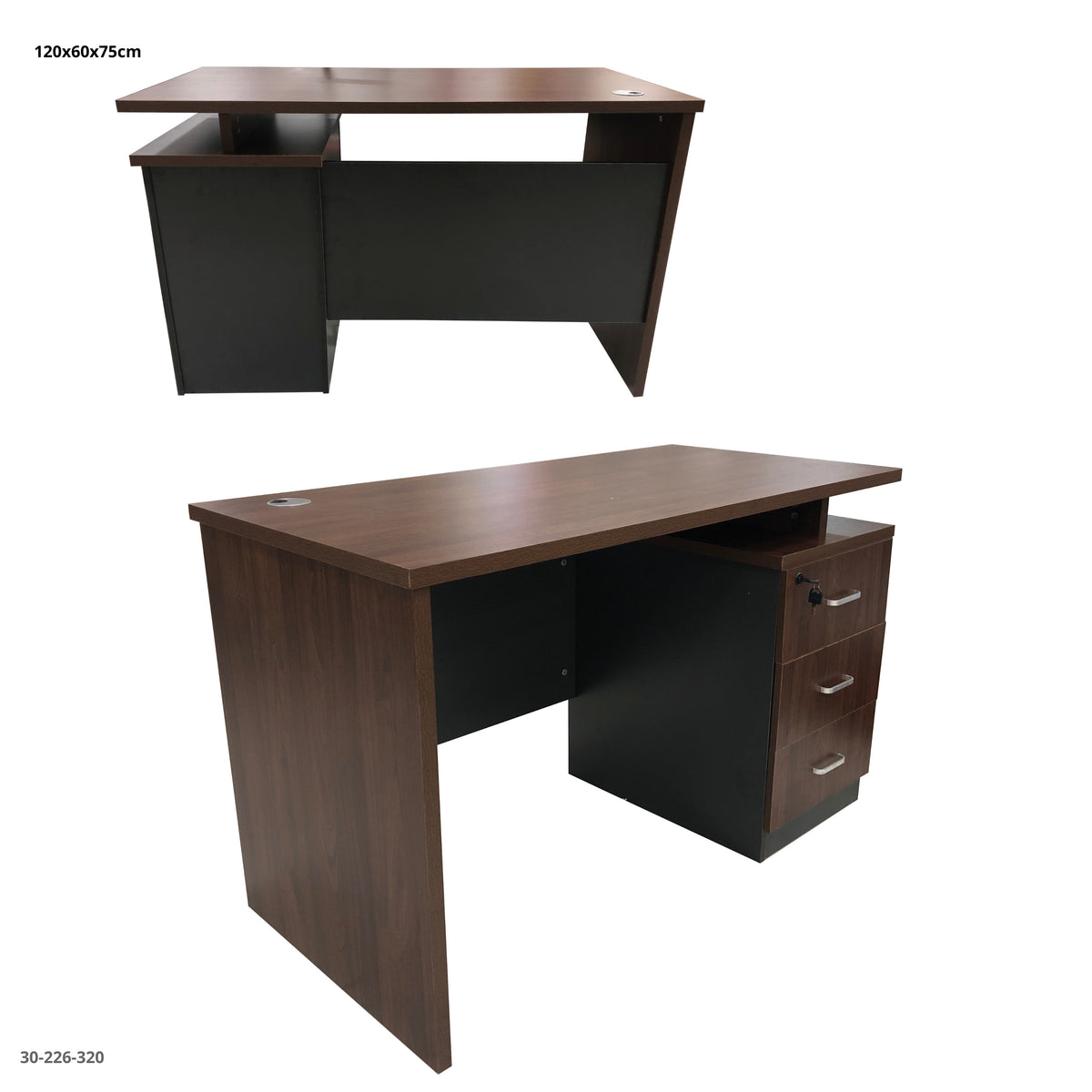 Escritorio de Oficina con Gabinete 3 Gavetas 120x60x75 cm Chocolate - Ref. 30-226-320