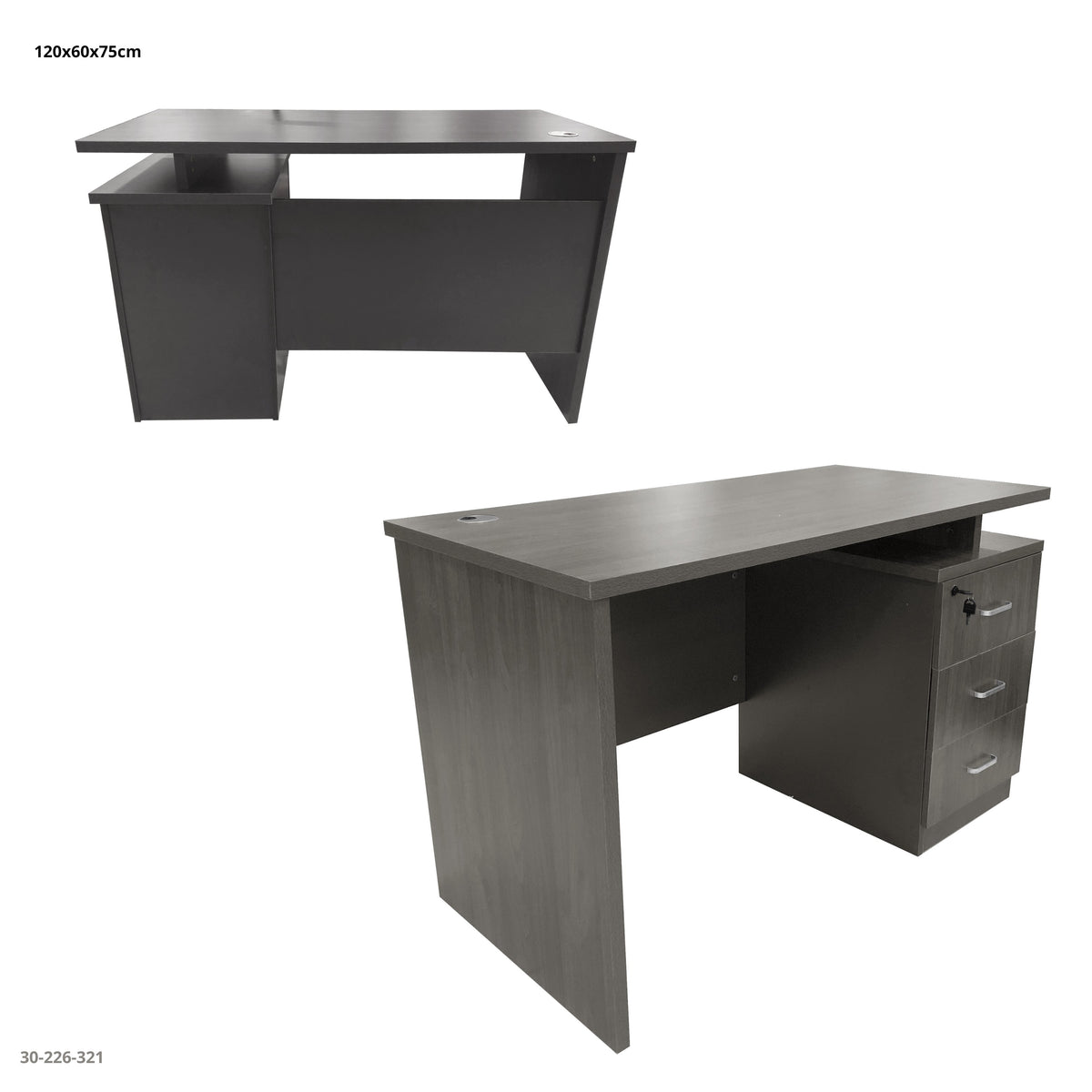 Escritorio de Oficina con Gabinete 3 Gavetas 120x60x75 cm Gris Claro - Ref. 30-226-321