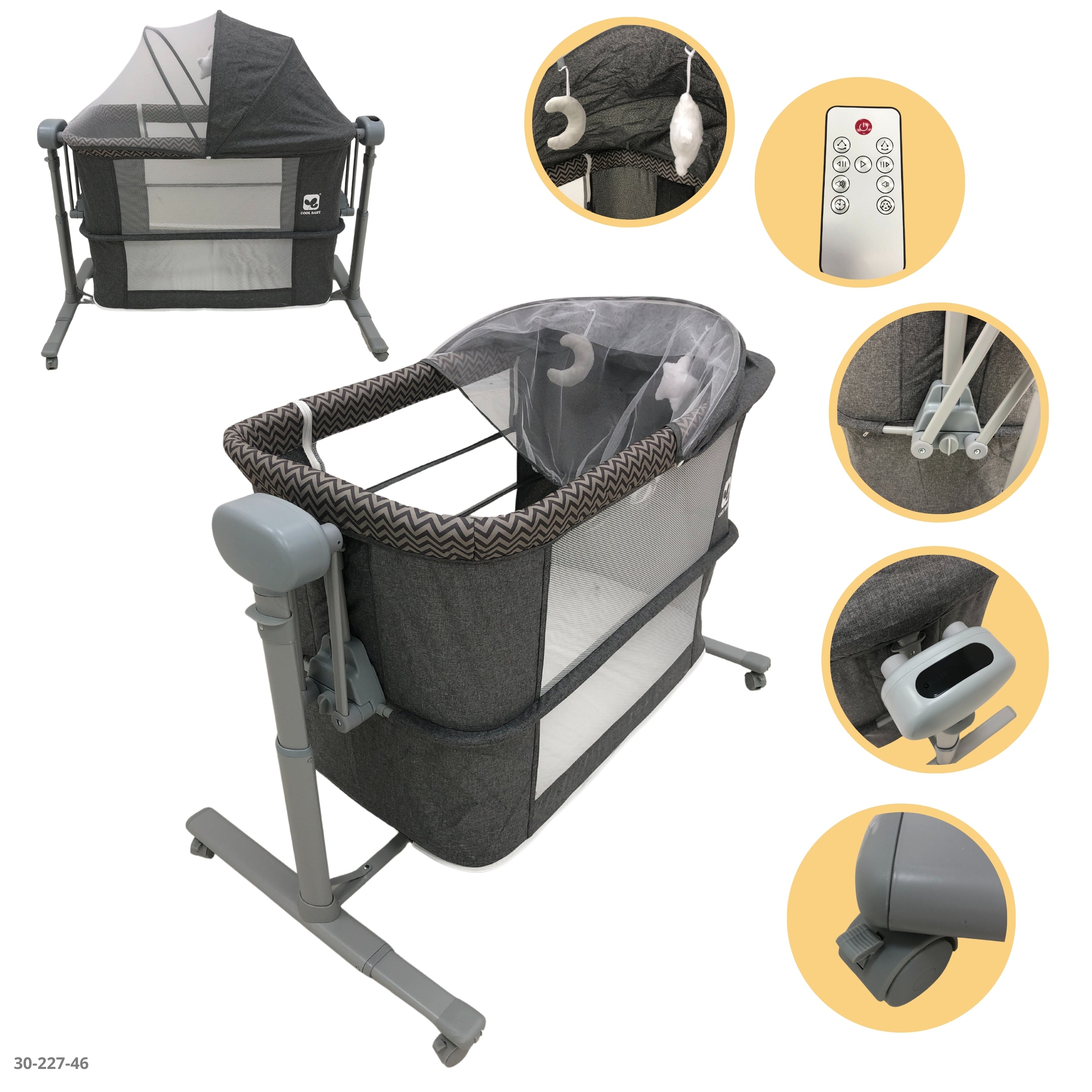 CUNA MOISES GRIS DE BEBE MECEDORA ELECTRICA