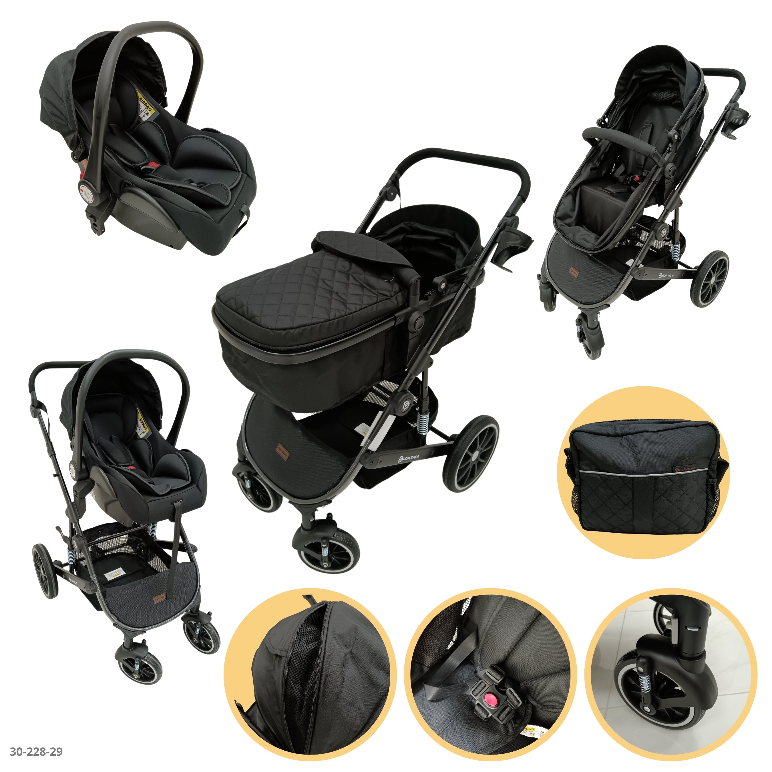 COCHE NEGRO DE BEBE + SILLA