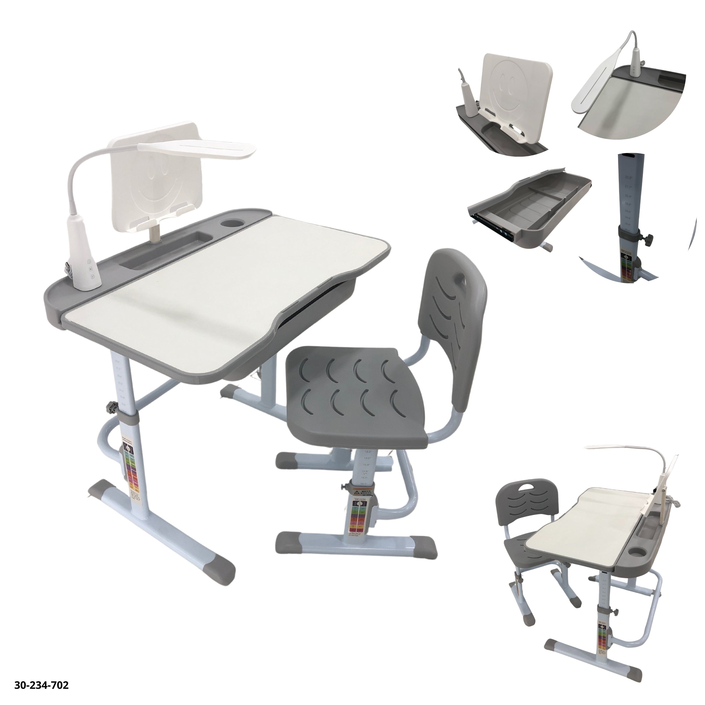 MESA ESCOLAR /SILLA C LAMPARA GRIS