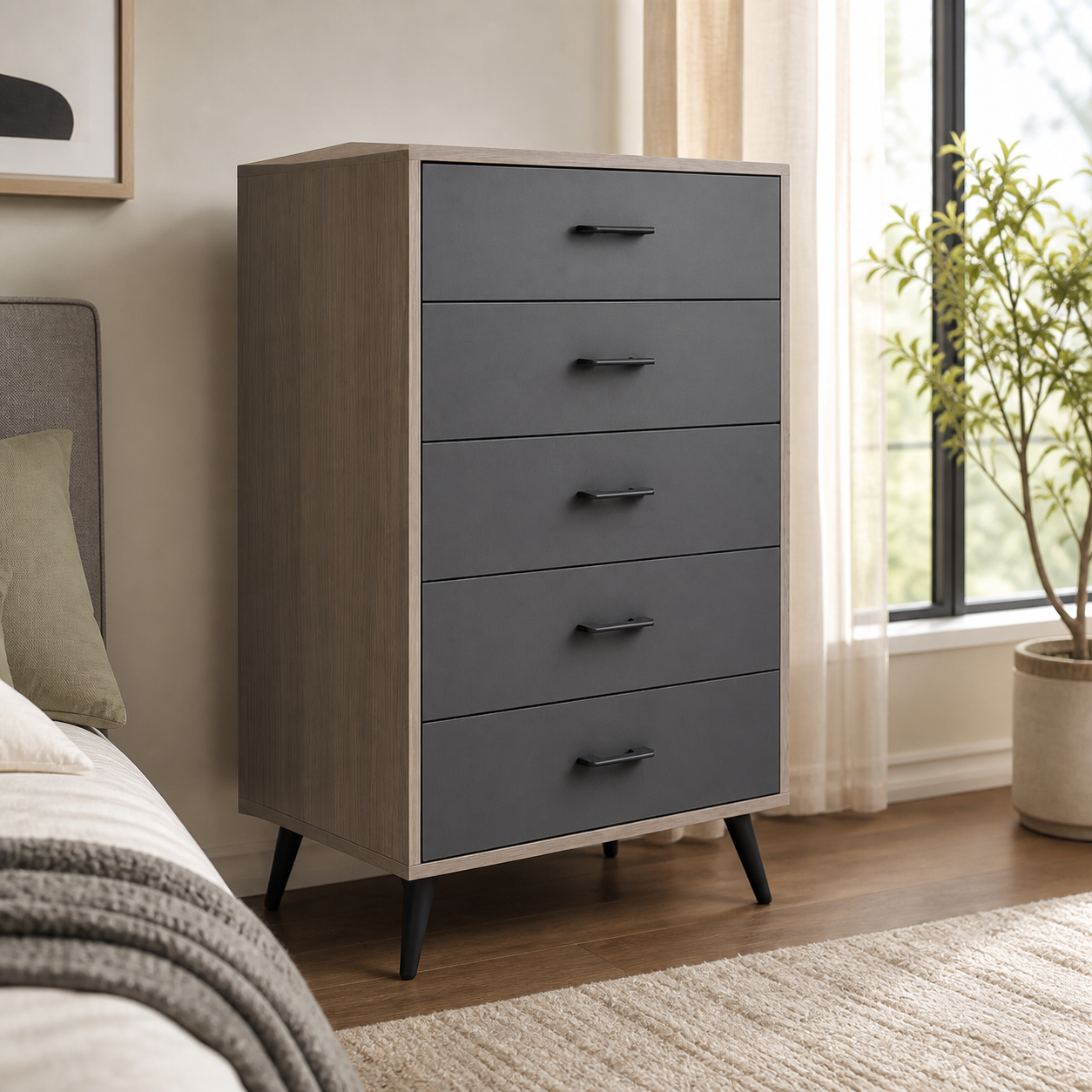Gavetero Gris Oak 5GAVETAS 60*40*97CM DM25 en ambiente