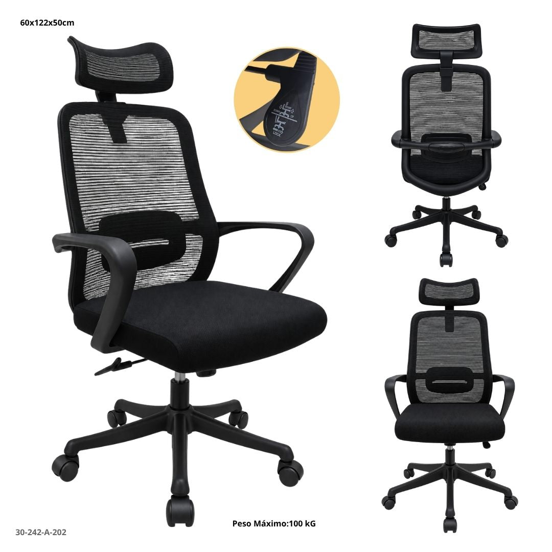 Silla de Oficina Ergonómica con Cabecera y Brazos Fijos - vista 2 (30-242-A-202)