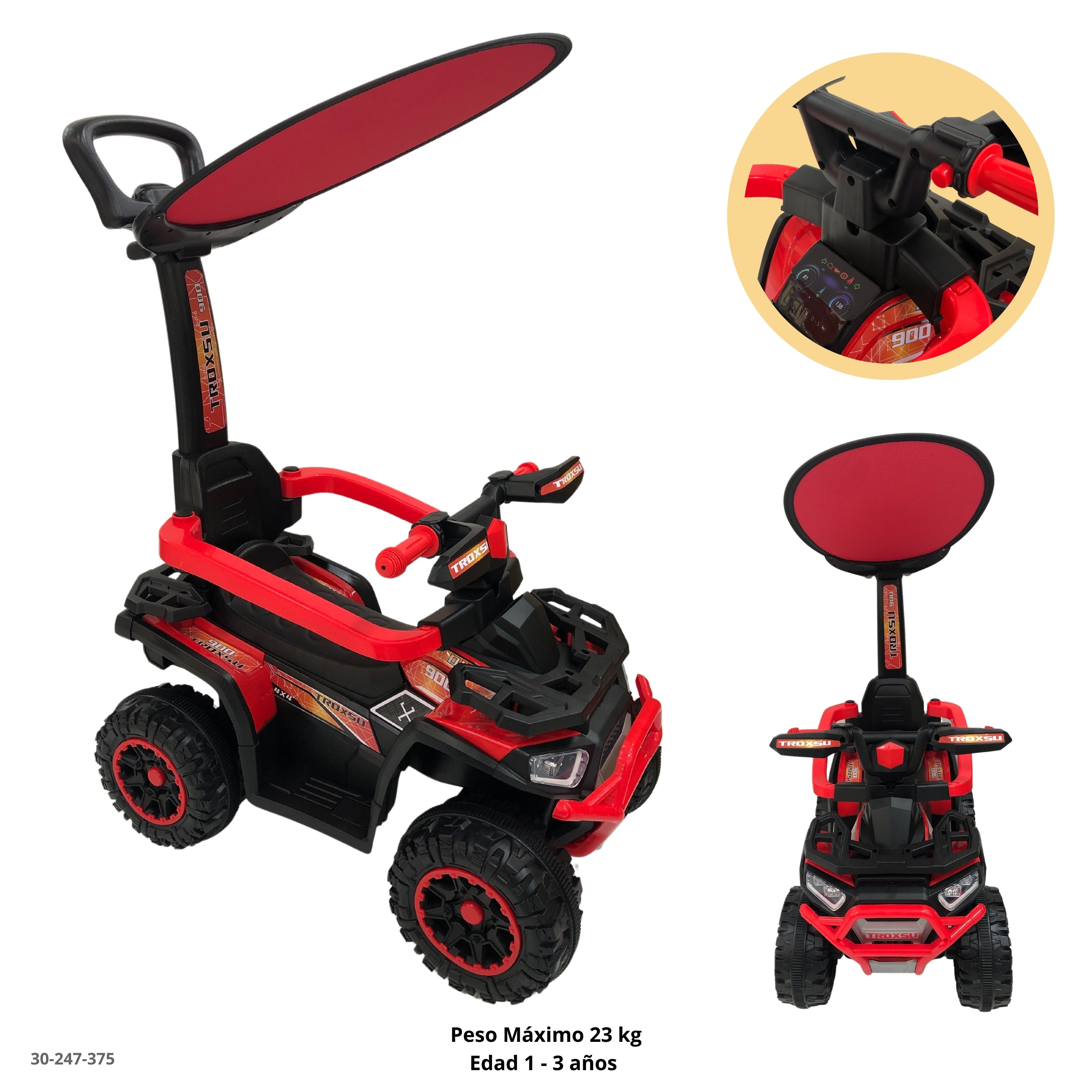 MOTO ROJA PARA NIÑOS C/TECHO - plástico