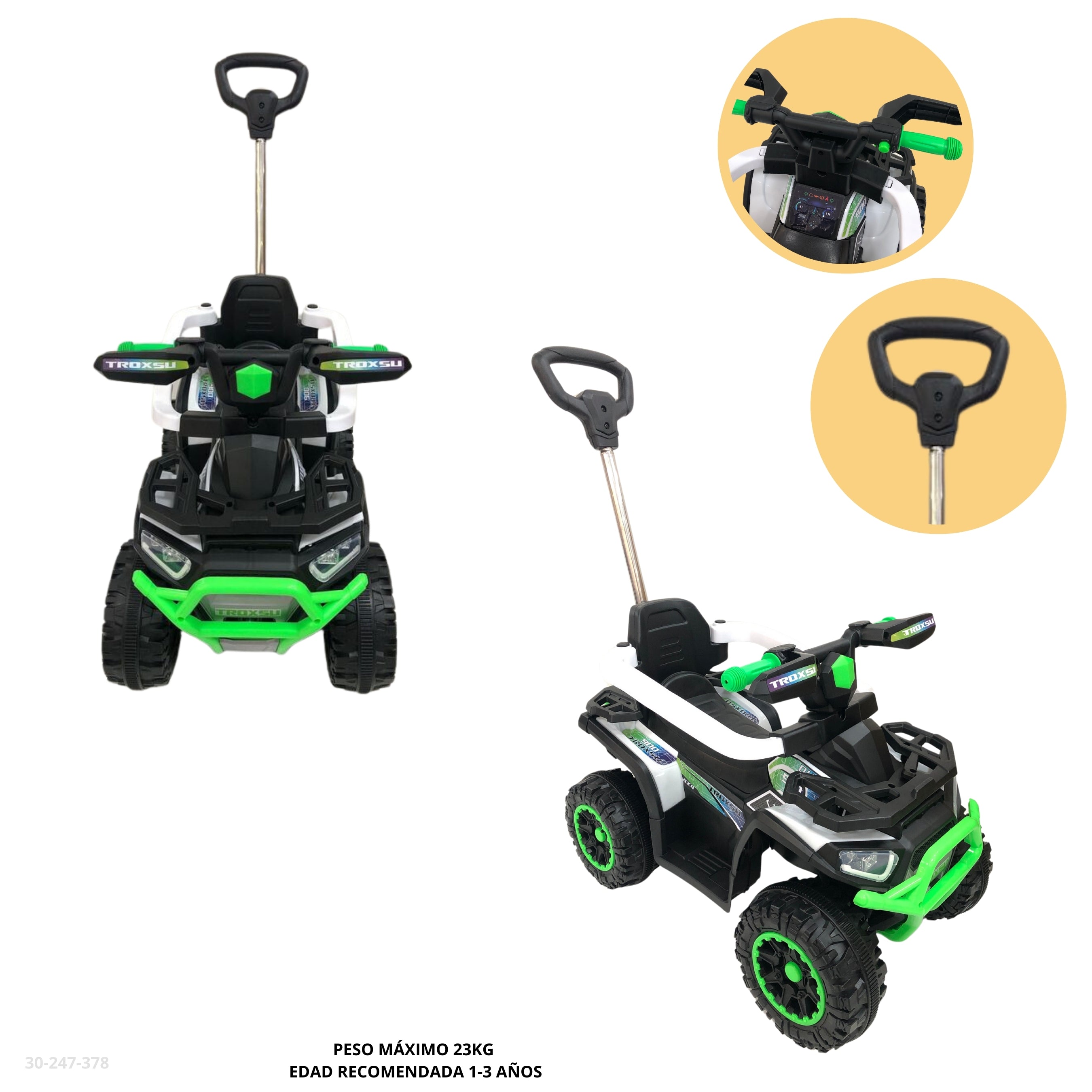 MOTO VERDE PARA NIÑOS GIRATORIO