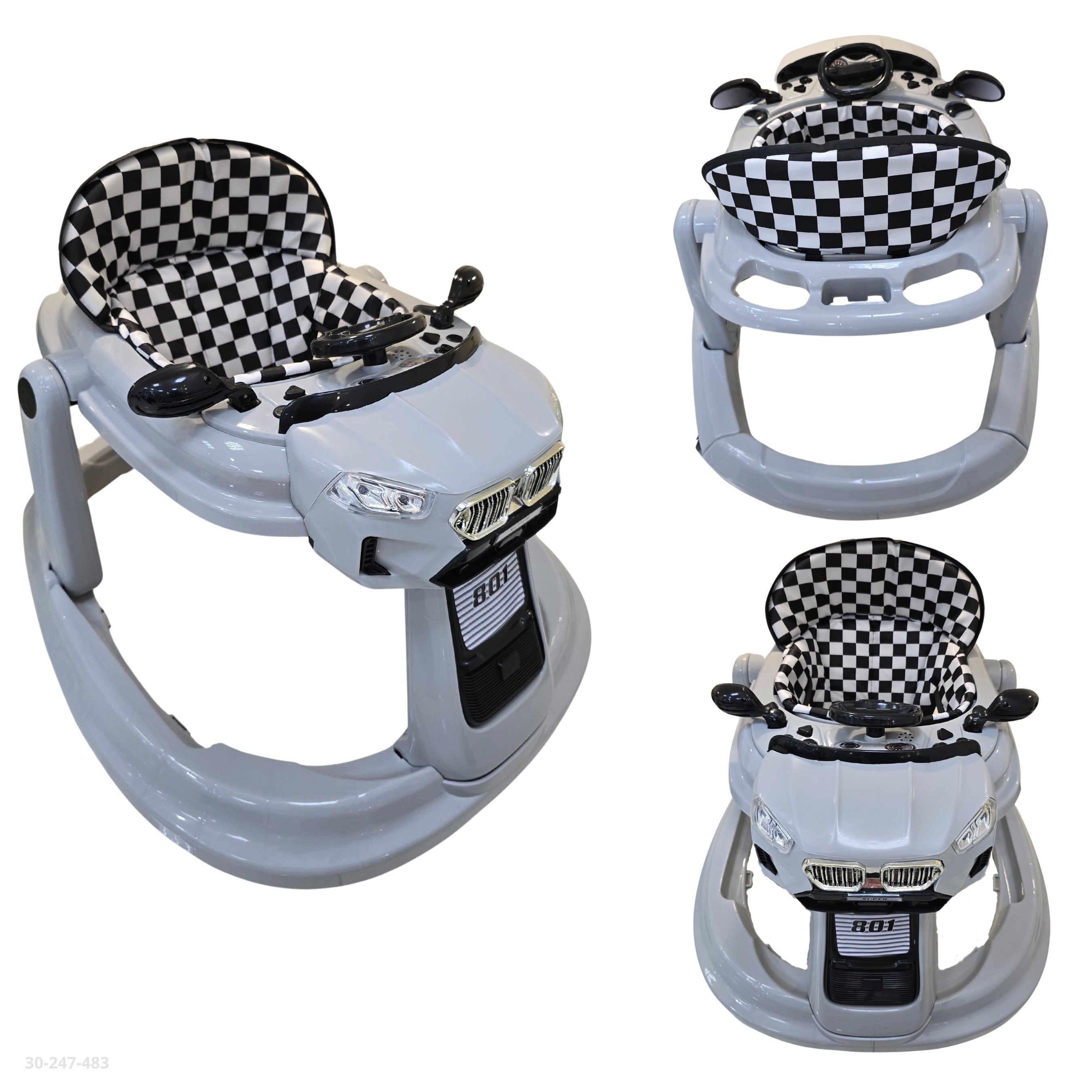 ANDADERA GRIS PARA BEBE - plegable, plástico