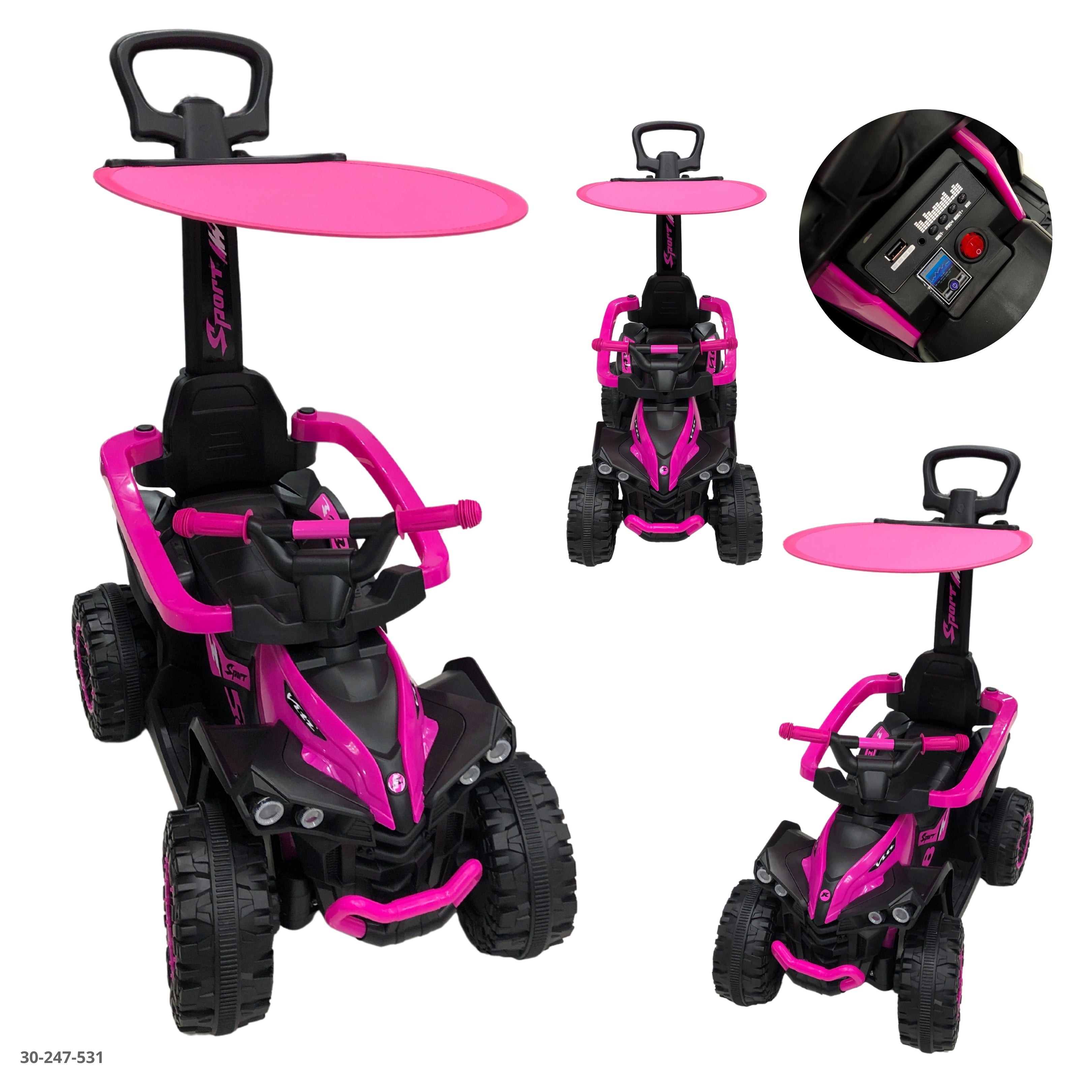 MOTO FUCSIA CON TECHO PARA NIÑOS