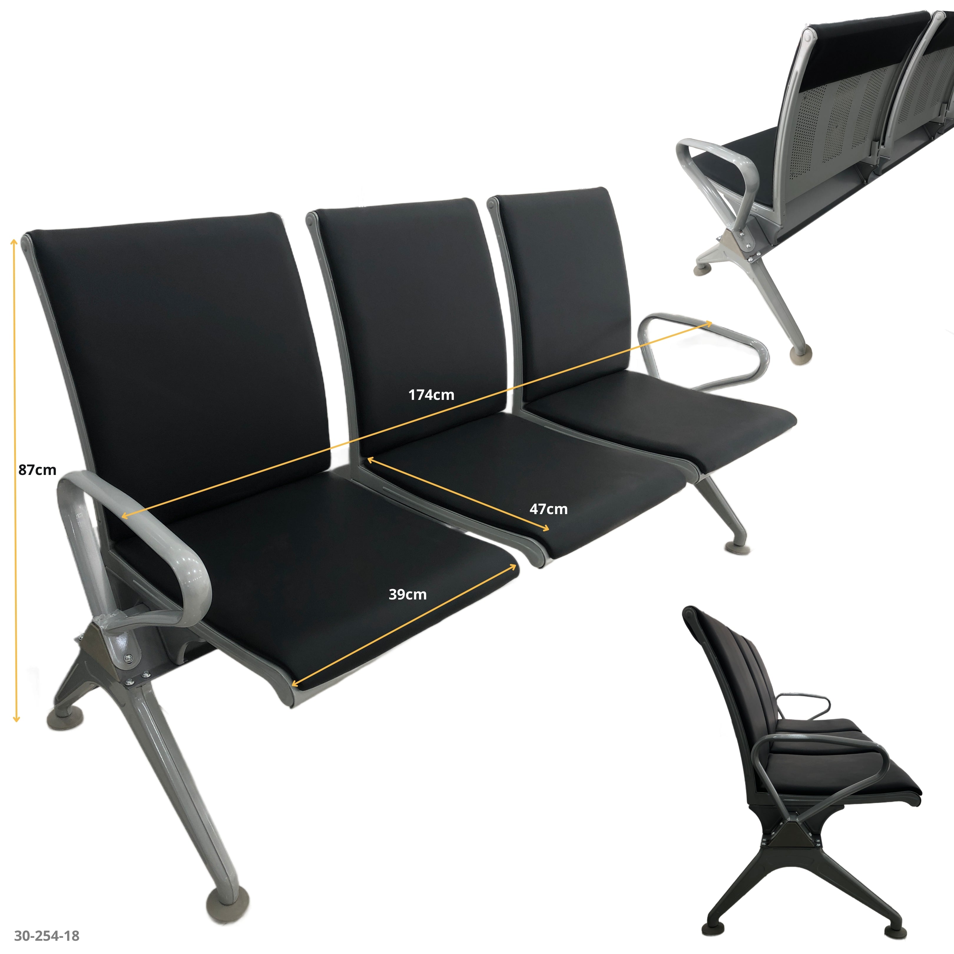 SET 3 BLACK METAL CHAIRS / 30-254-18