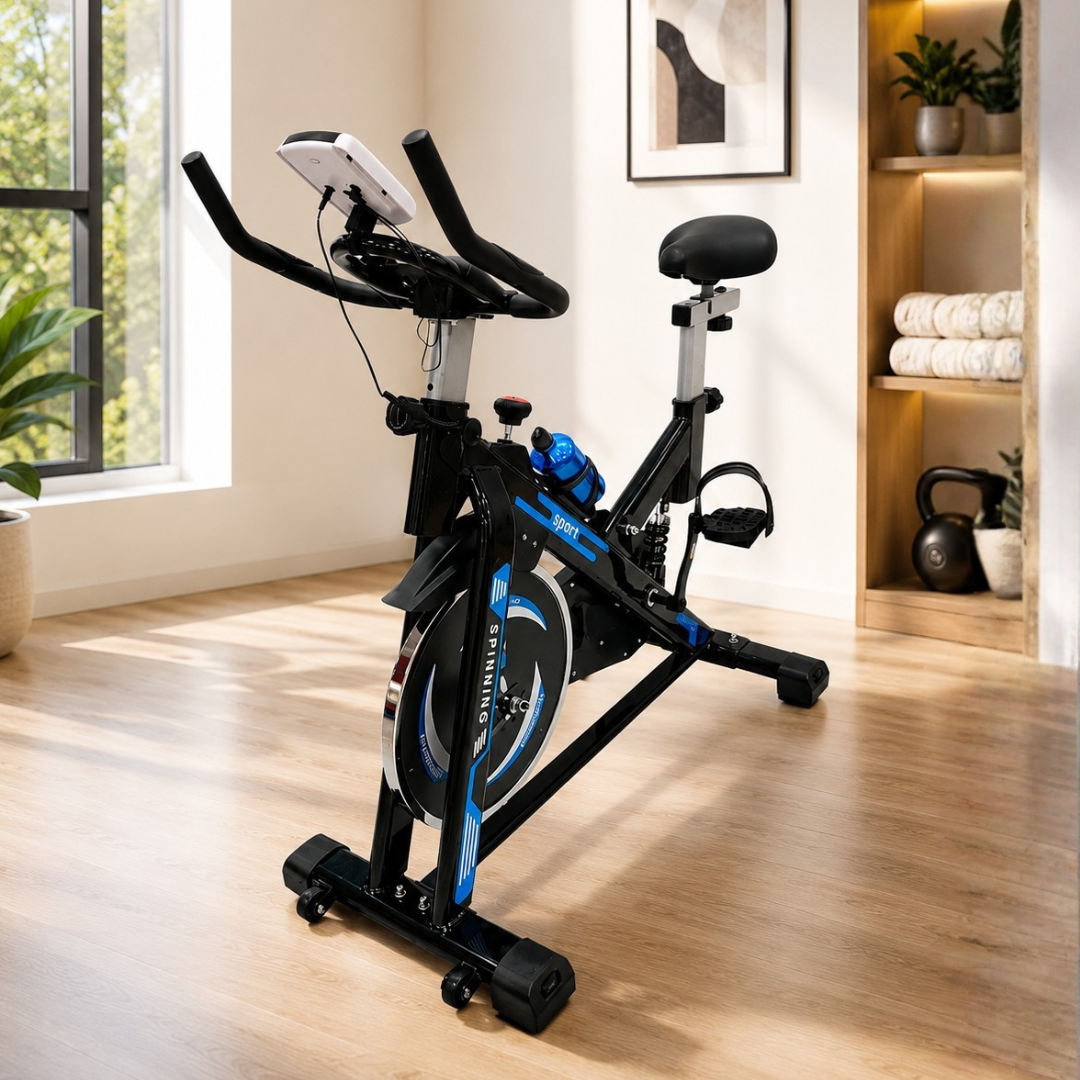 Bicicleta de spinning con amortiguación de resortes turquesa