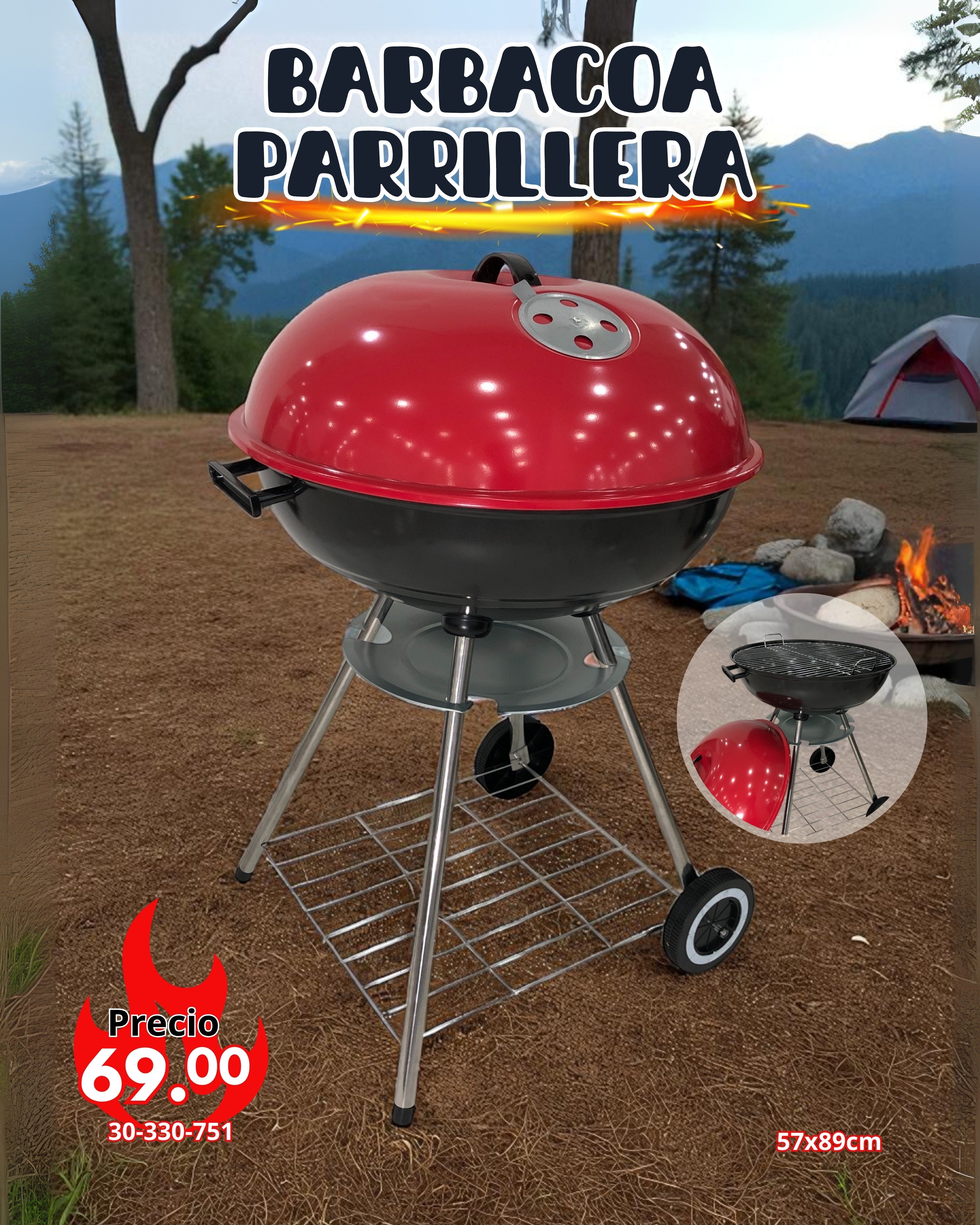Barbacoa Parrillera 57*89 | Large Outdoor BBQ Grill 57x89 cm