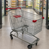 Carretilla metálica ambientada en supermercado
