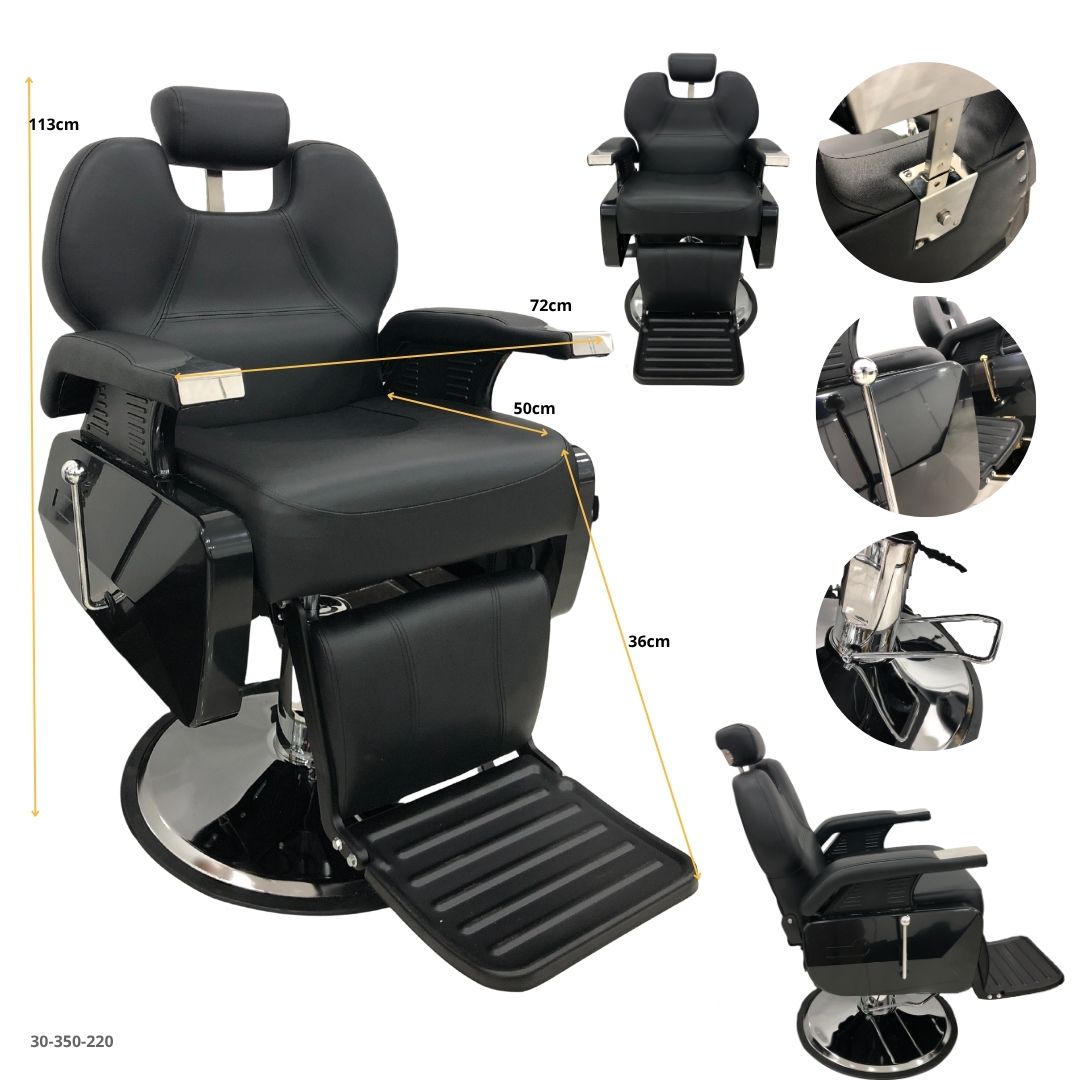 Silla Negra C/Plateada P/Peluqueria - medidas y detalles (30-350-220)