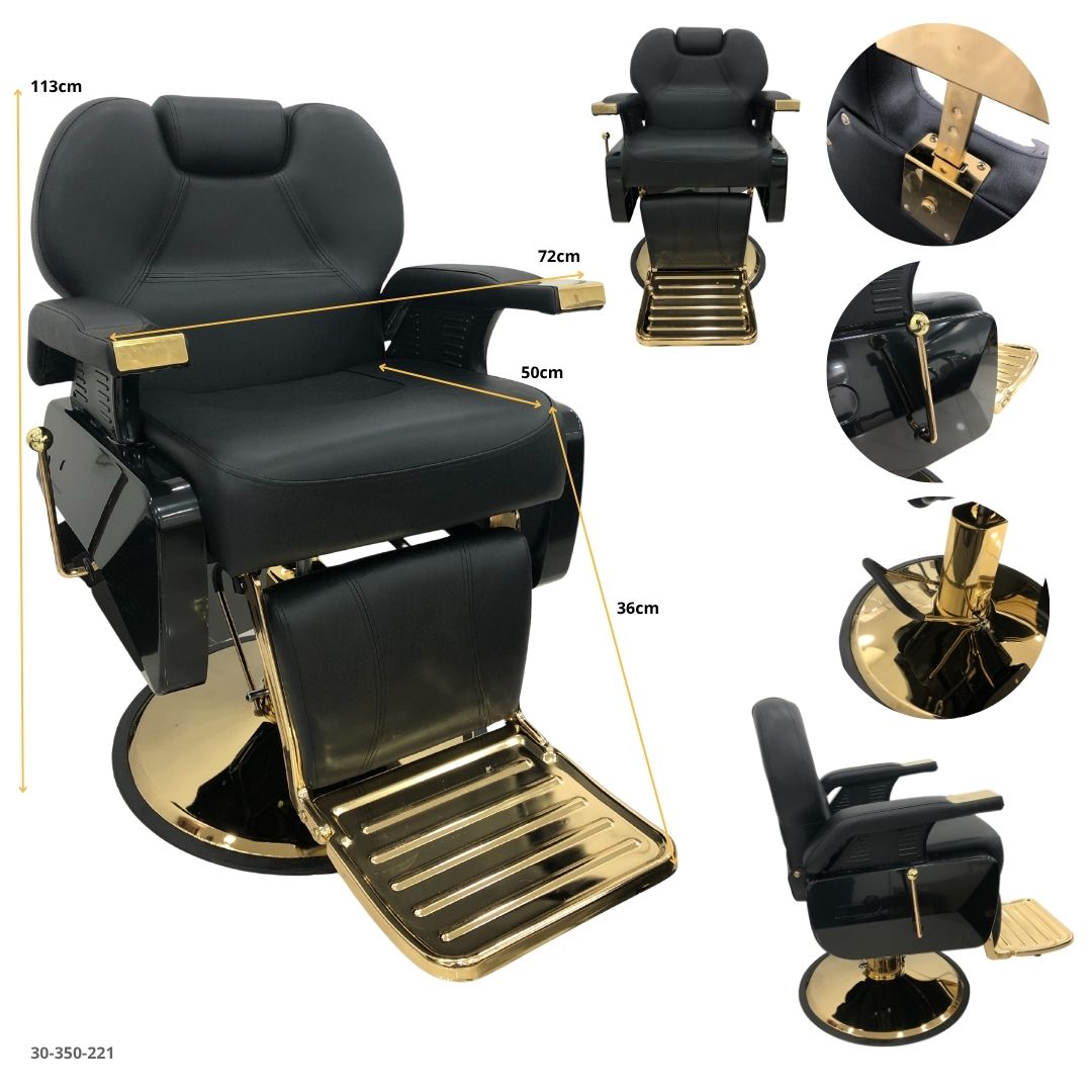 Silla Negra C/Dorada P/Peluqueria - medidas y detalles (30-350-221)