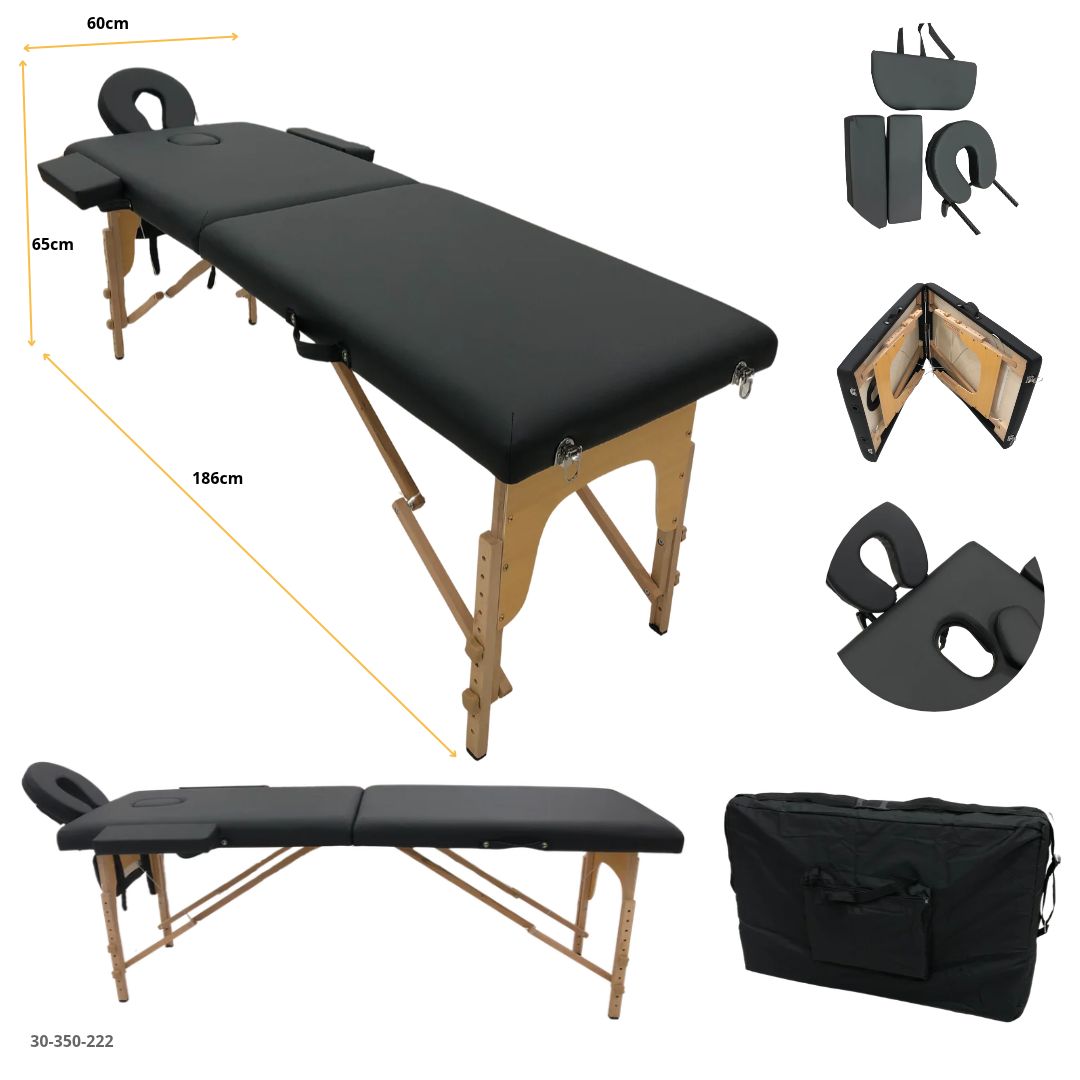 Camilla de Masaje Plegable Portátil Negra 186x60 cm - medidas, accesorios y bolso (30-350-222)