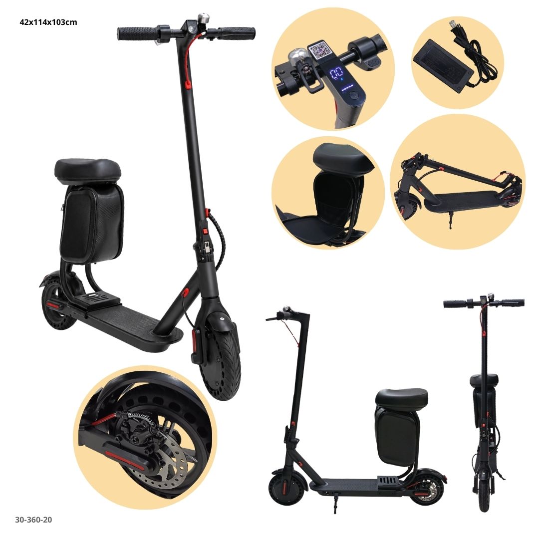 Detalles del scooter M187 con asiento y maletero: pantalla digital, cargador, asiento y plegado (30-360-20)