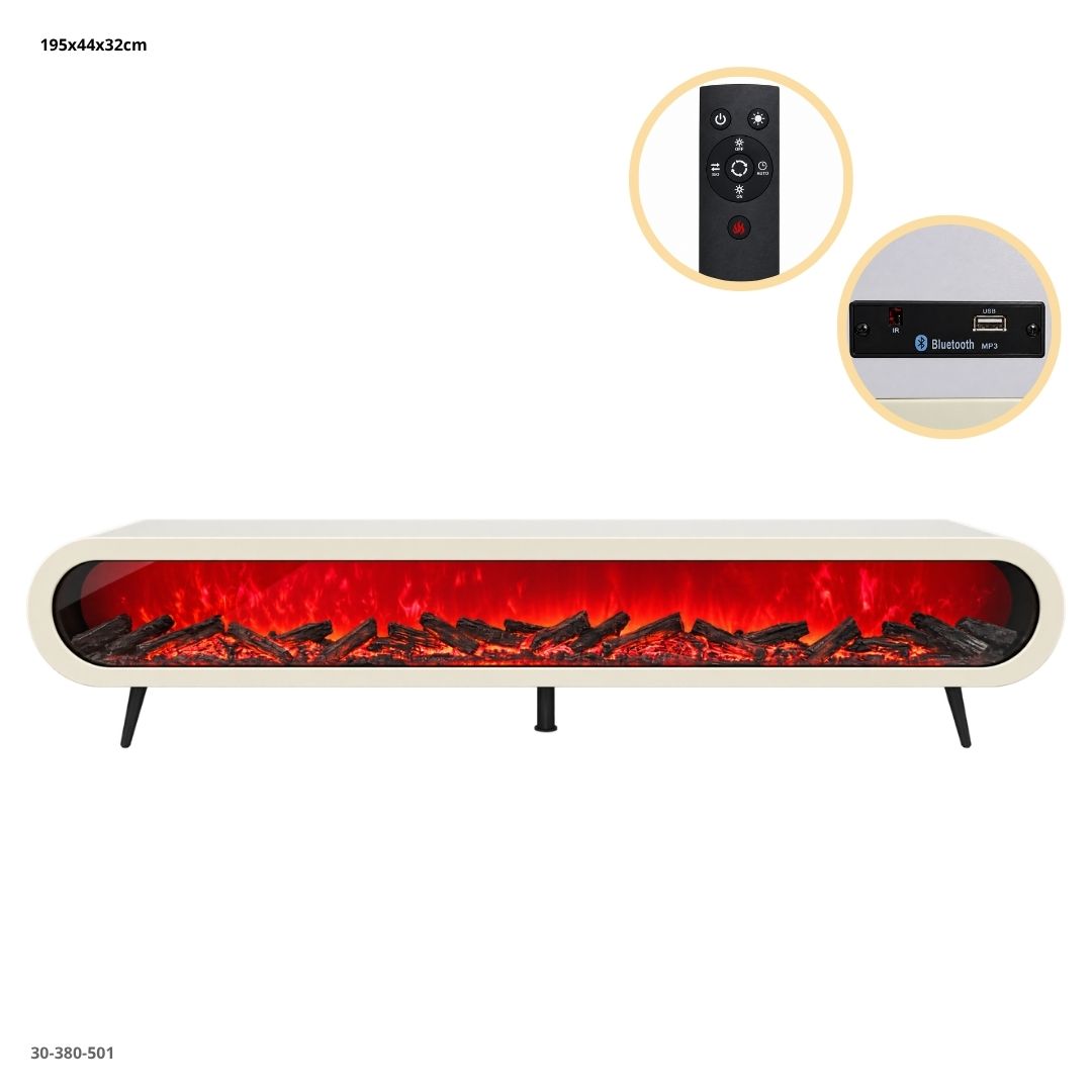 Mueble de TV con Chimenea Eléctrica y Bluetooth Blanco - Ref. 30-380-501