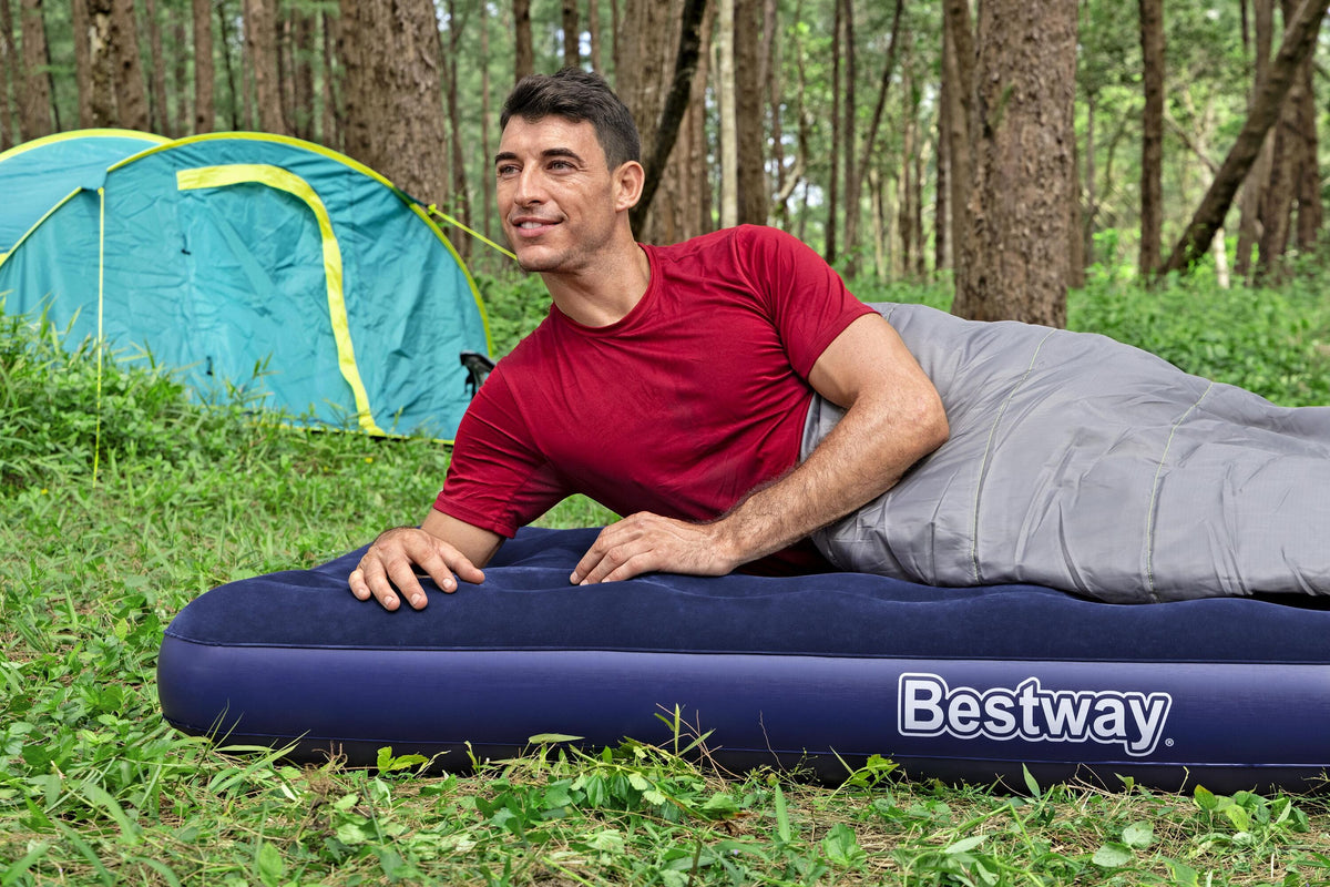 Colchón Inflable Bestway Afelpado Azul Twin - en uso (32-67001)
