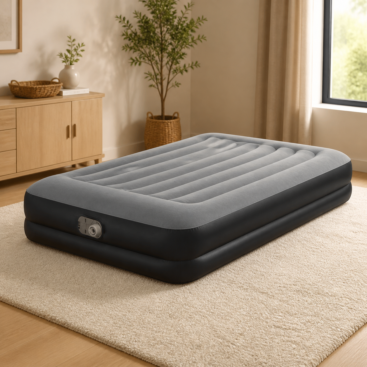 Colchon Inflable Queen Negro + Inflador 203*152*46CM