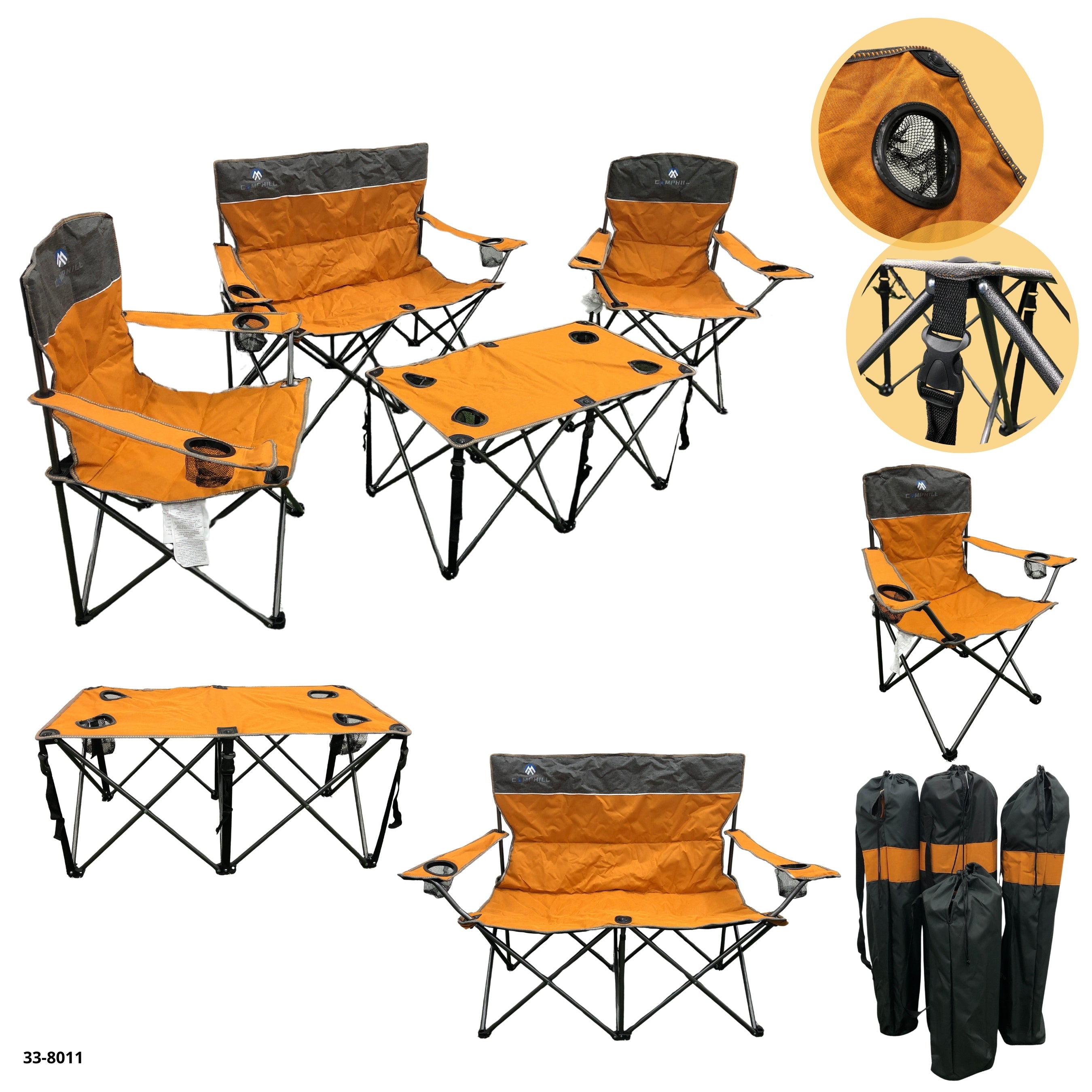 JGO 3 SILLAS CAMPING NARANJA/GRIS + MESA