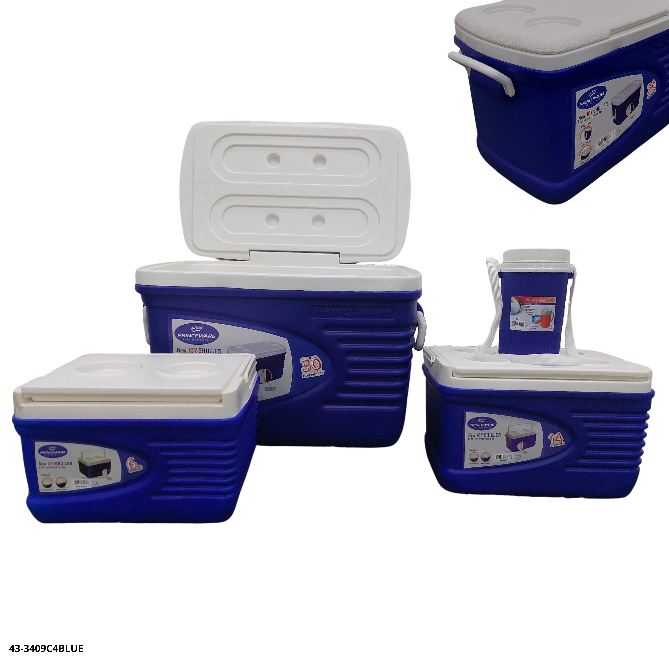 HIELERA AZUL SET 4 PZAS (30L+14L+6L+1.25L)