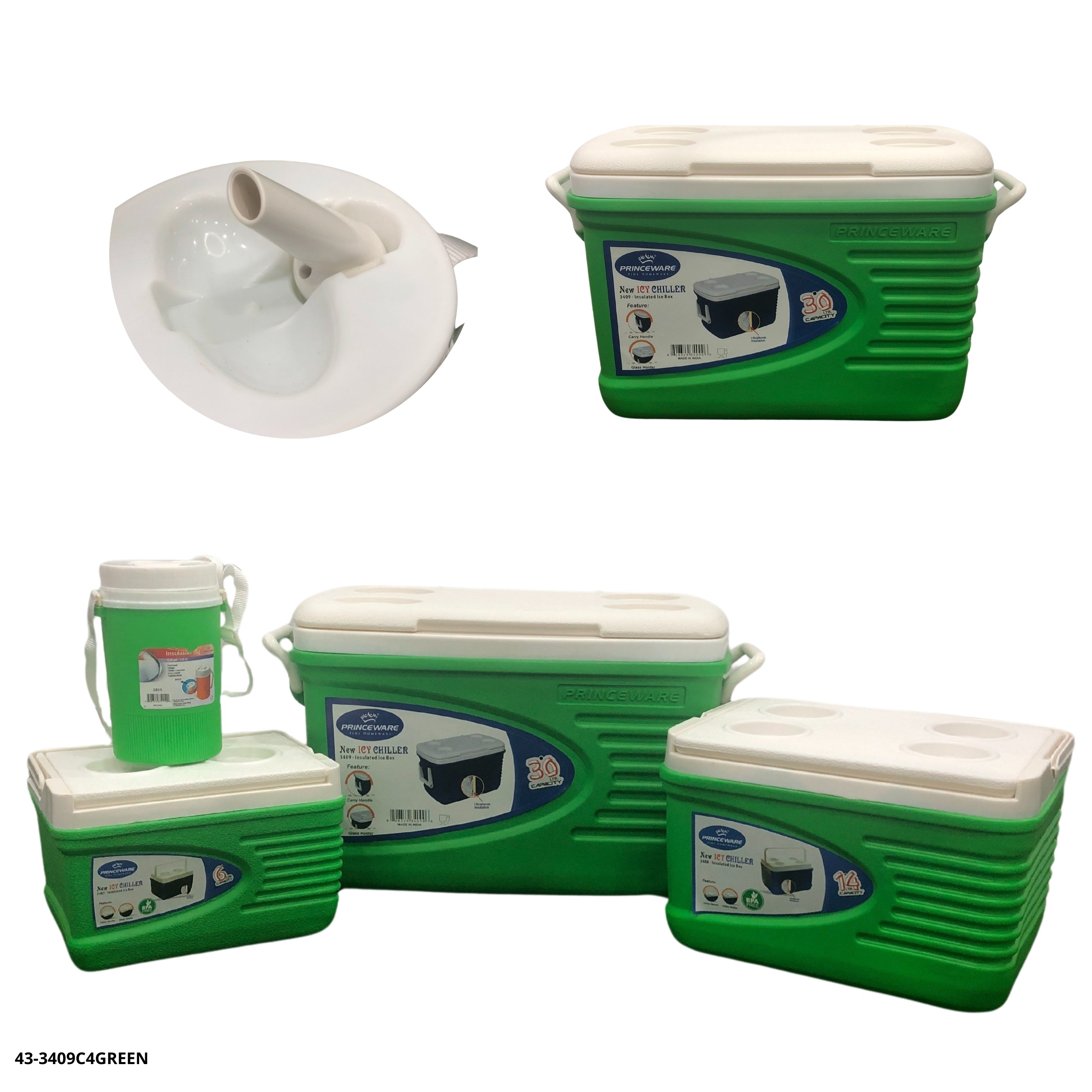 HIELERA VERDE SET 4 PZAS (30L+14L+6L+1.25L)