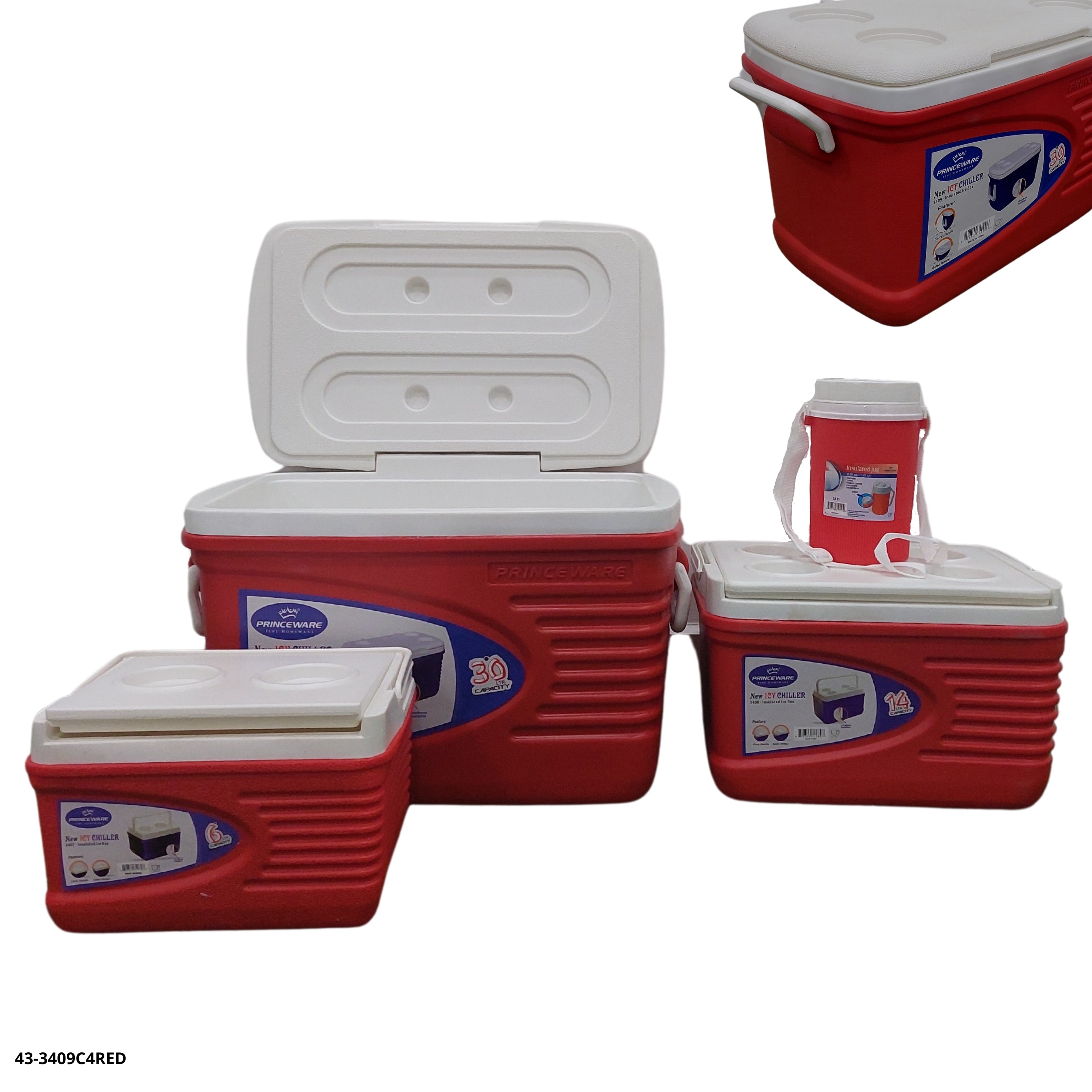 HIELERA ROJA SET 4 PZAS (30L+14L+6L+1.25L)