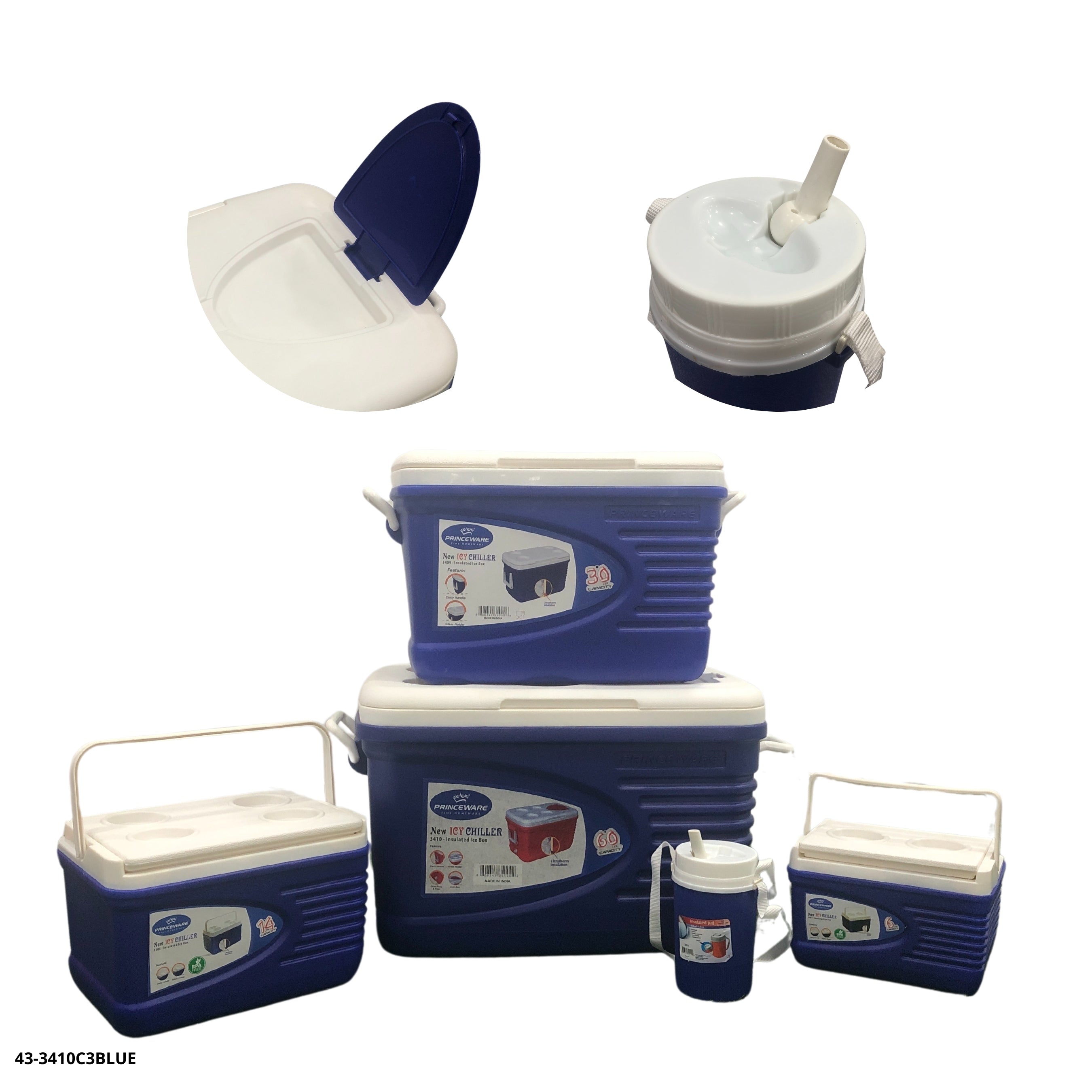 HIELERA AZUL SET 5 PZAS (60L+30L+14L+6L+1.25L) - plástico