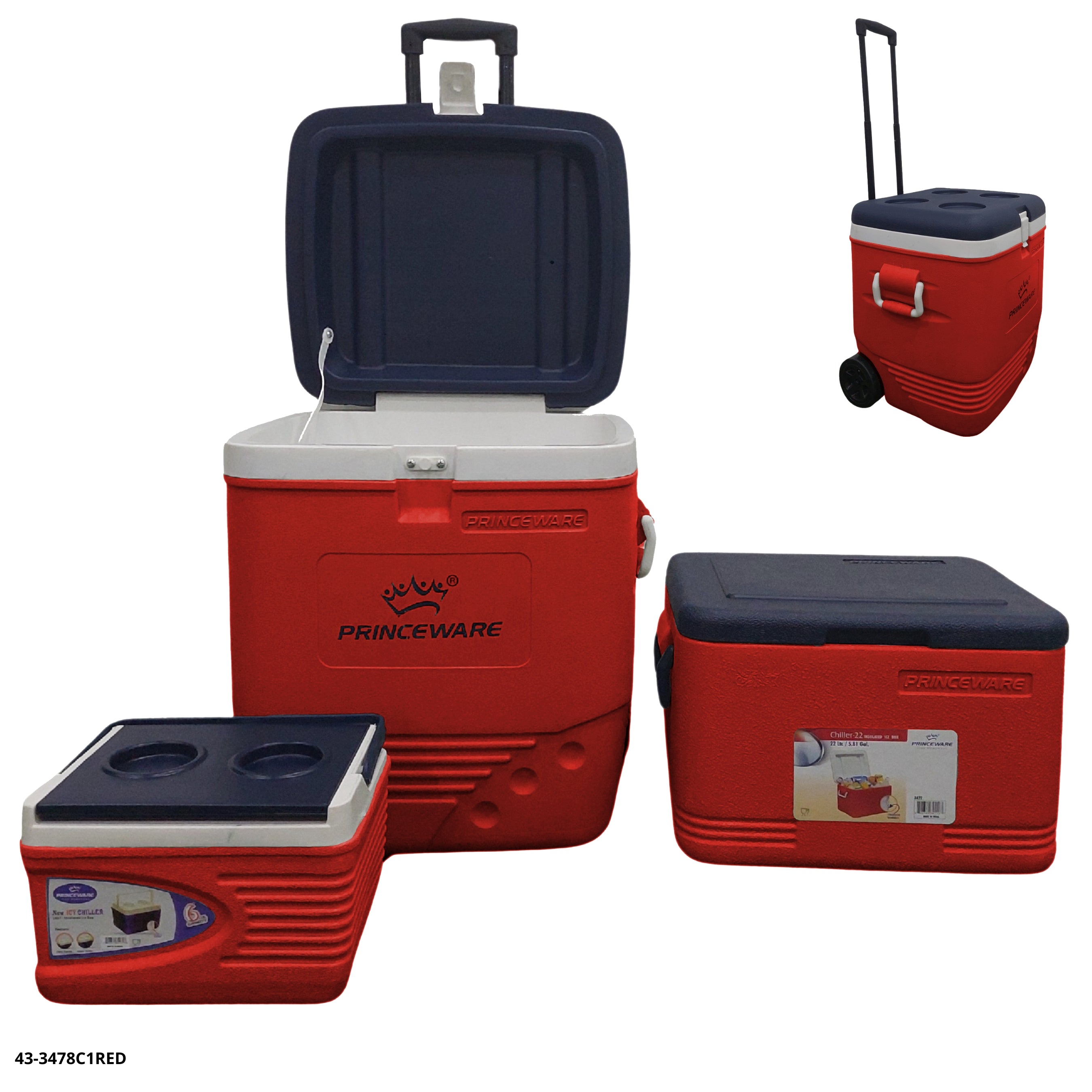 HIELERA ROJA/AZUL SET 3 PZAS (52L+22L+6L)