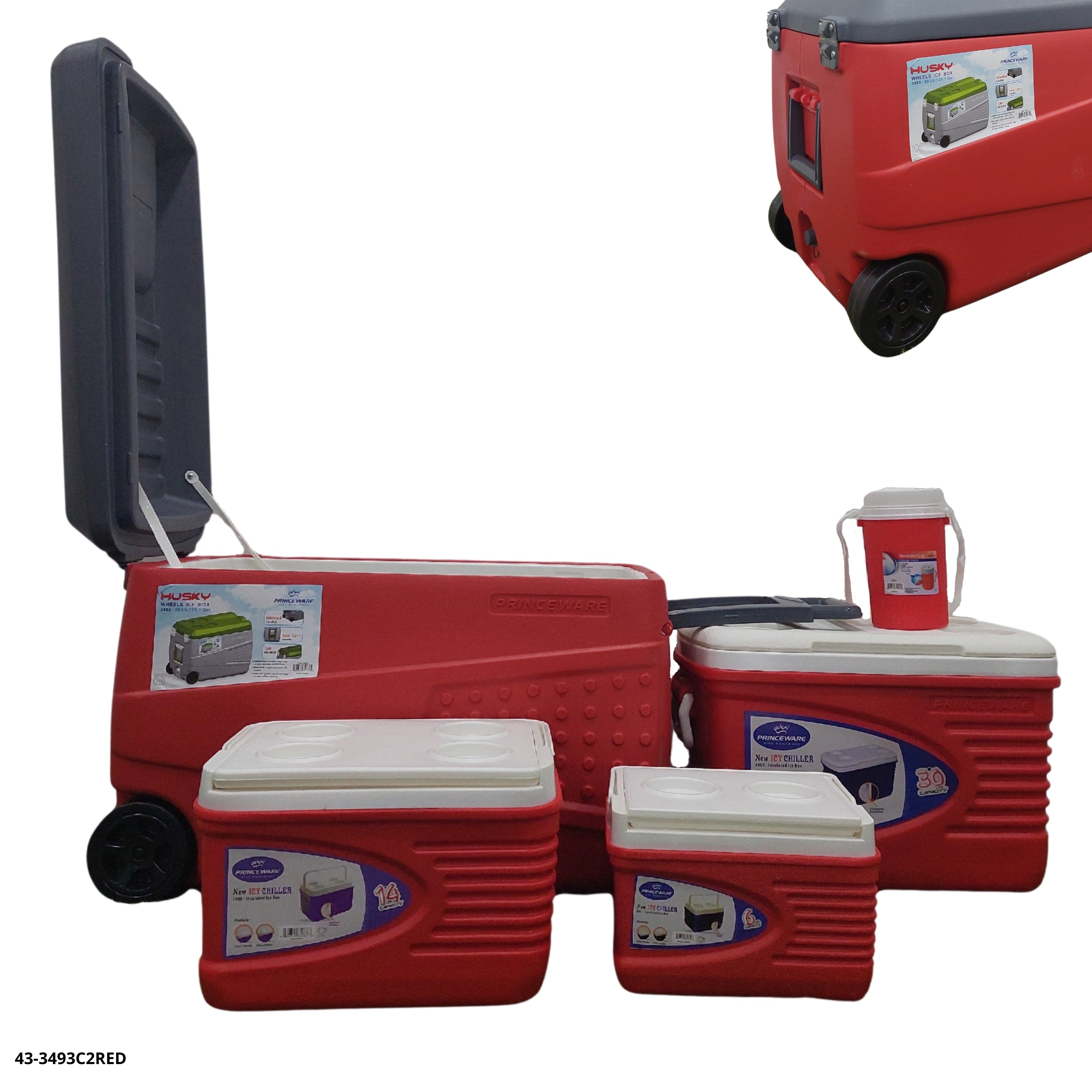 HIELERA ROJA SET 5 PZAS (80L+30L+14L+6L+1.25L)