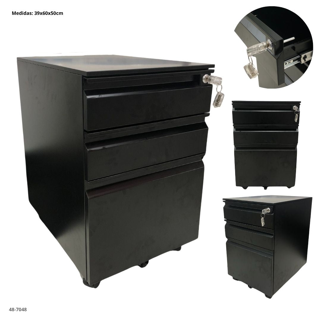 ARCHIVADOR METALICO 3 GAVETAS PEQUEÑO NEGRO CON RUEDA