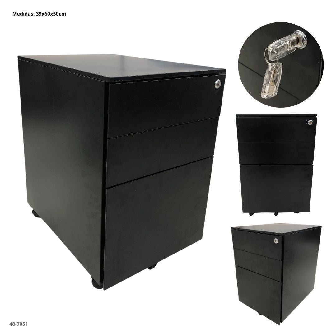 ARCHIVADOR METALICO 3 GAVETAS PEQUEÑO NEGRO CON RUEDAS 5