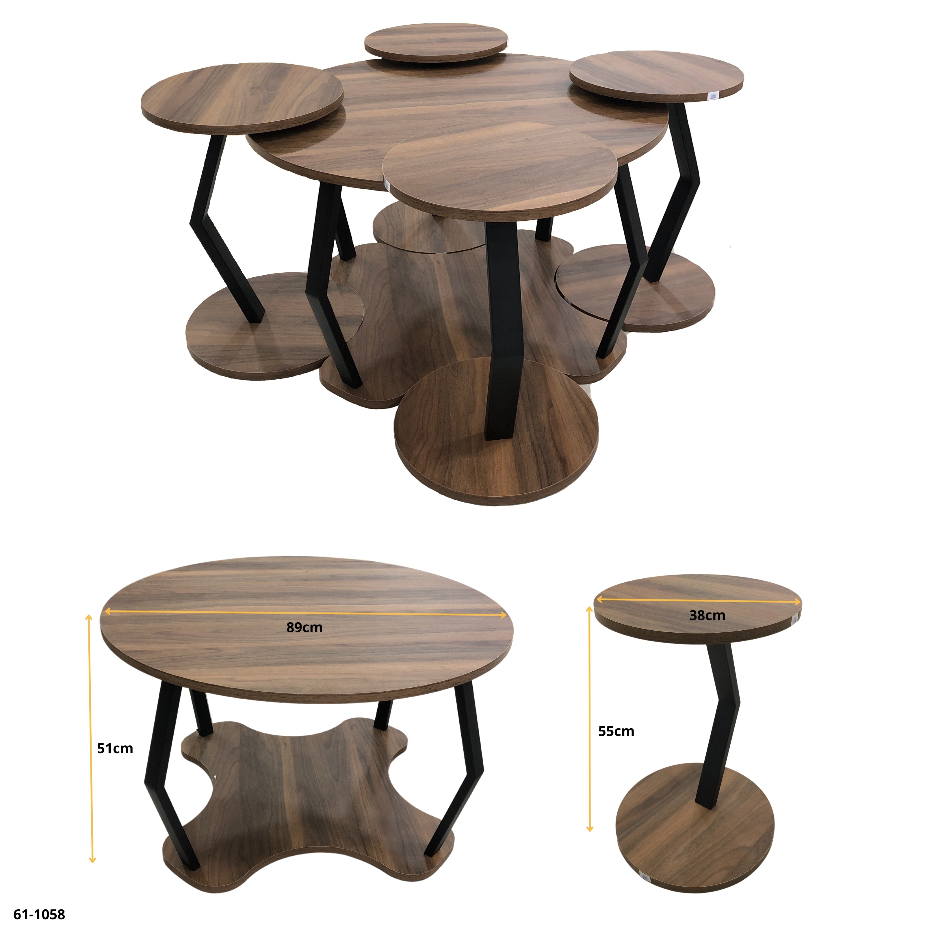 SET OF 5 PIECE TABLES WALNUT/GOLD / 61-1045