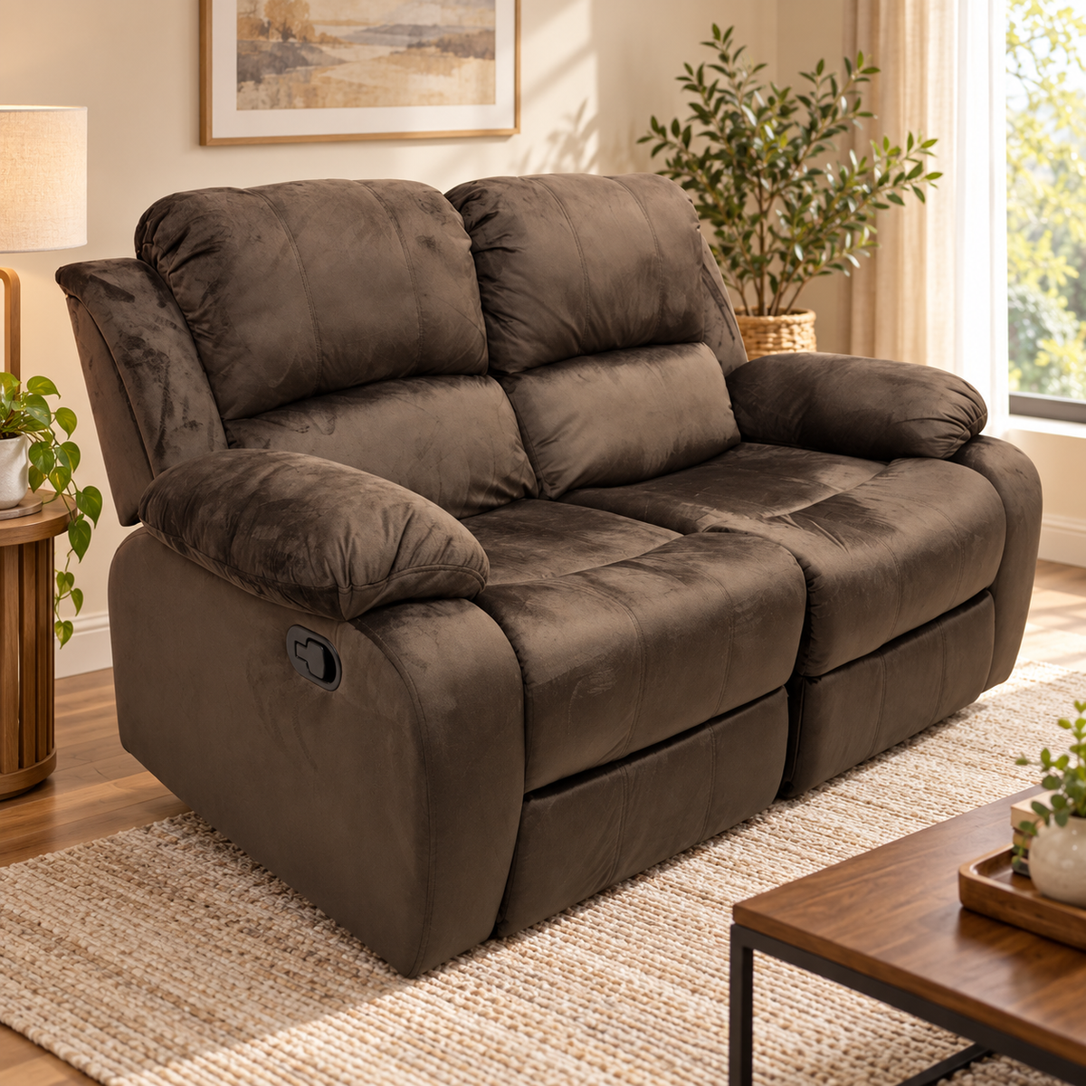 Sofa 2 Puesto Reclinable Chocolate en ambiente