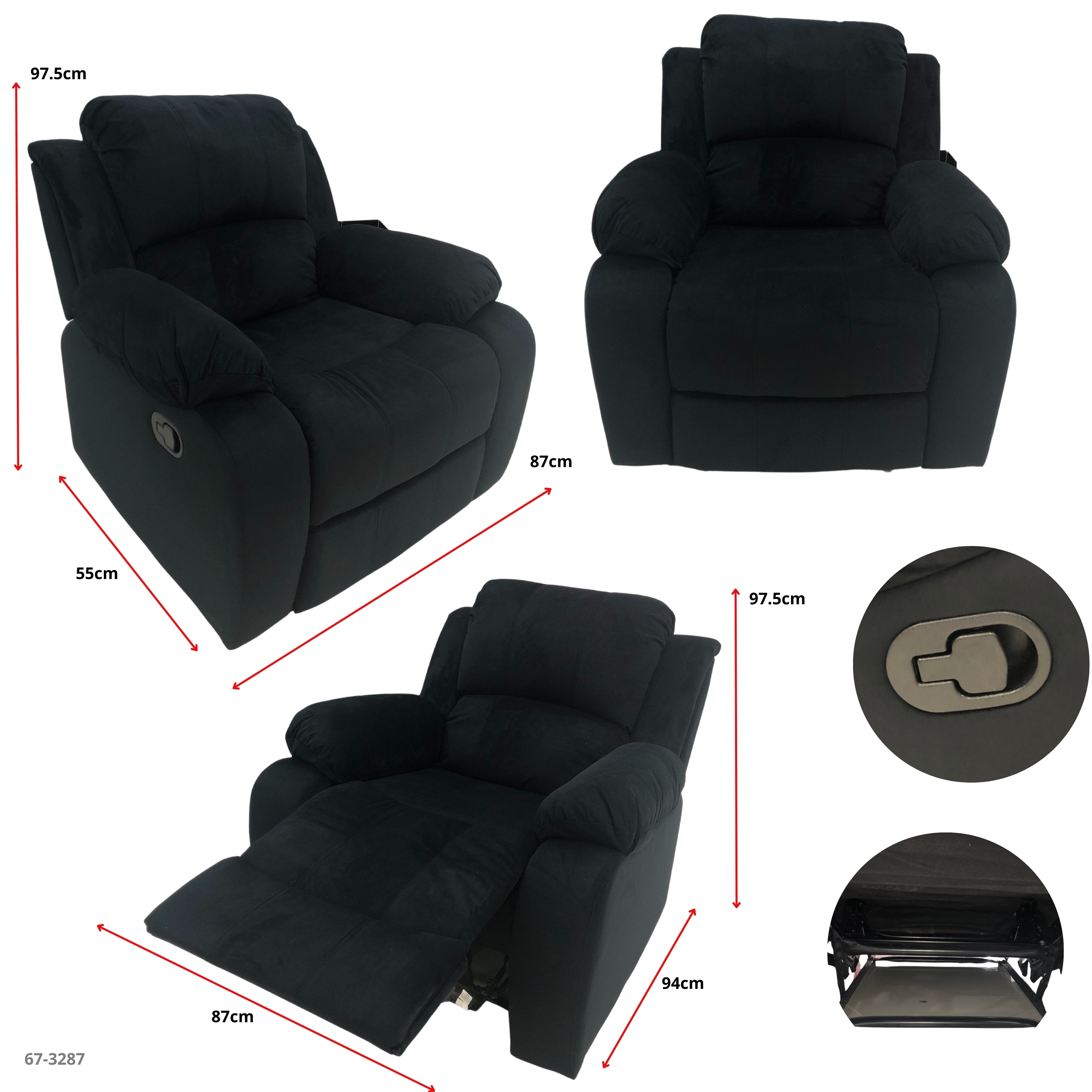 SOFA RECLINABLE DE TELA NEGRA